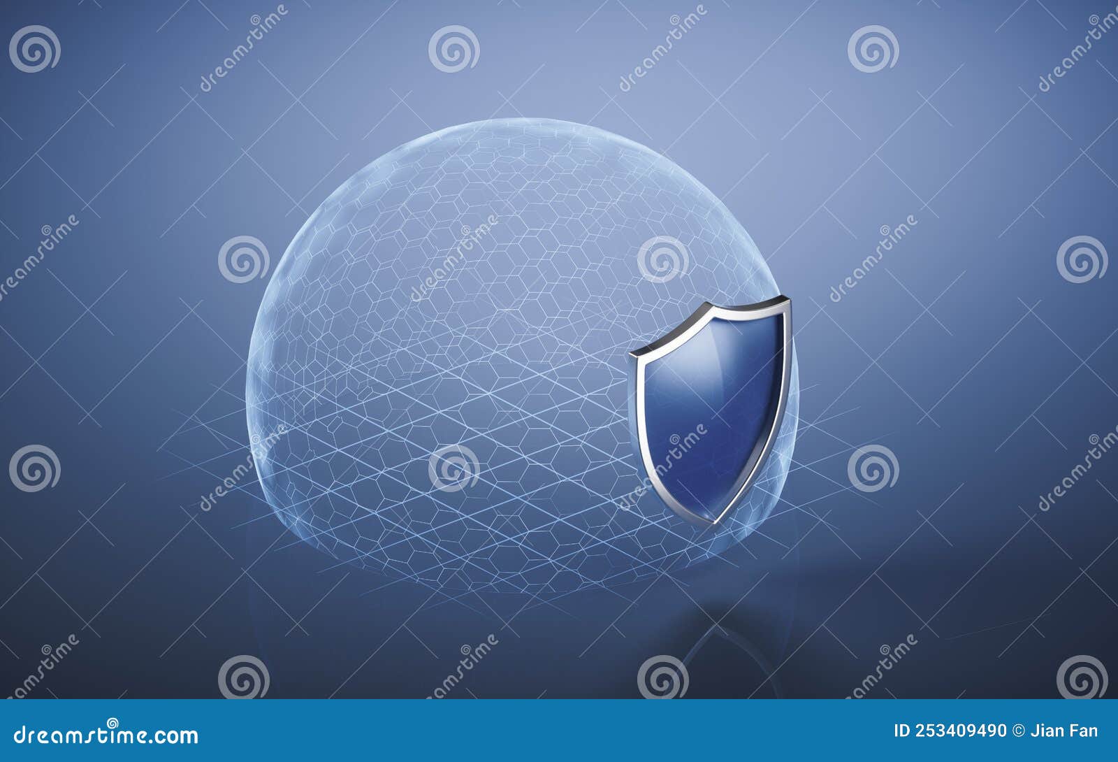 Protect Shield and Hexagon Layer, 3d Rendering Stock Illustration