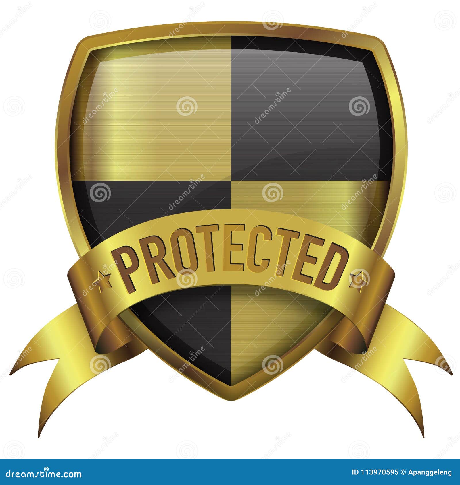 Protected Shield Badge Icon with Line Texture on Surface Stock