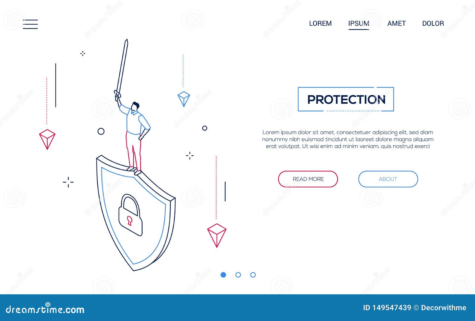protection concept - line  style isometric web banner