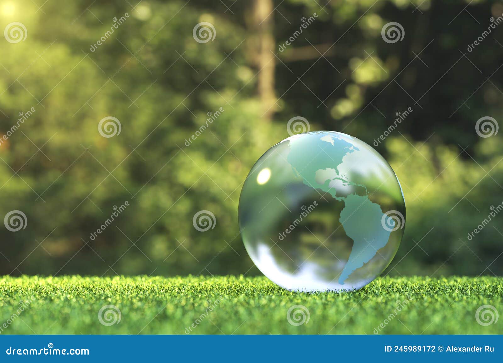 Protection De L'environnement écologie Et La Boule De Cristal Du Monde.  Fermeture D'un Globe De Cristal Du Globe Sur Un Vert Illustration Stock -  Illustration du beau, extérieur: 245989172