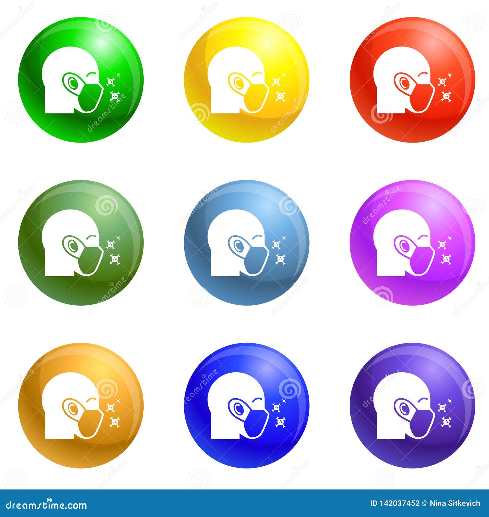 Protective Air Face Mask Icons Set Vector Stock Vector - Illustration ...