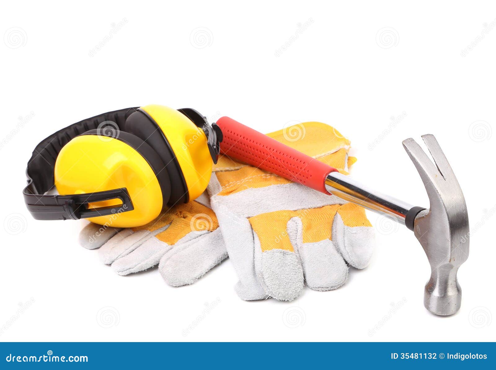 Protective Ear Muffs Hammer and Gloves Stock Photo Image of hearing