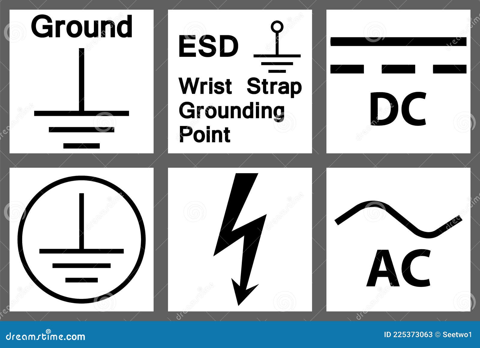 Protective Earth Ground,DC,AC Circuit Power Symbol Sign Stock Vector