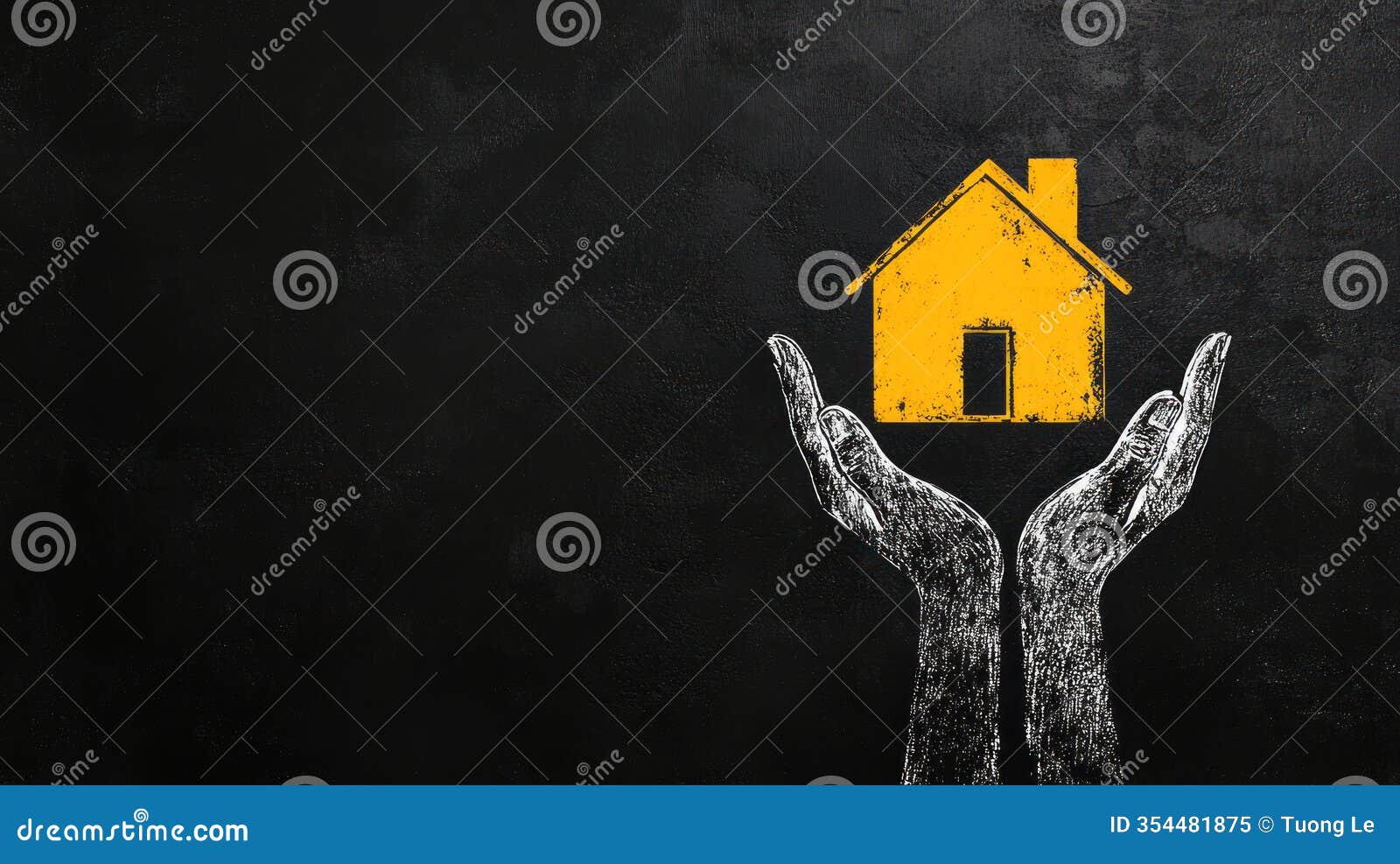 protective hands over yellow house  on black textured background - property insurance concept
