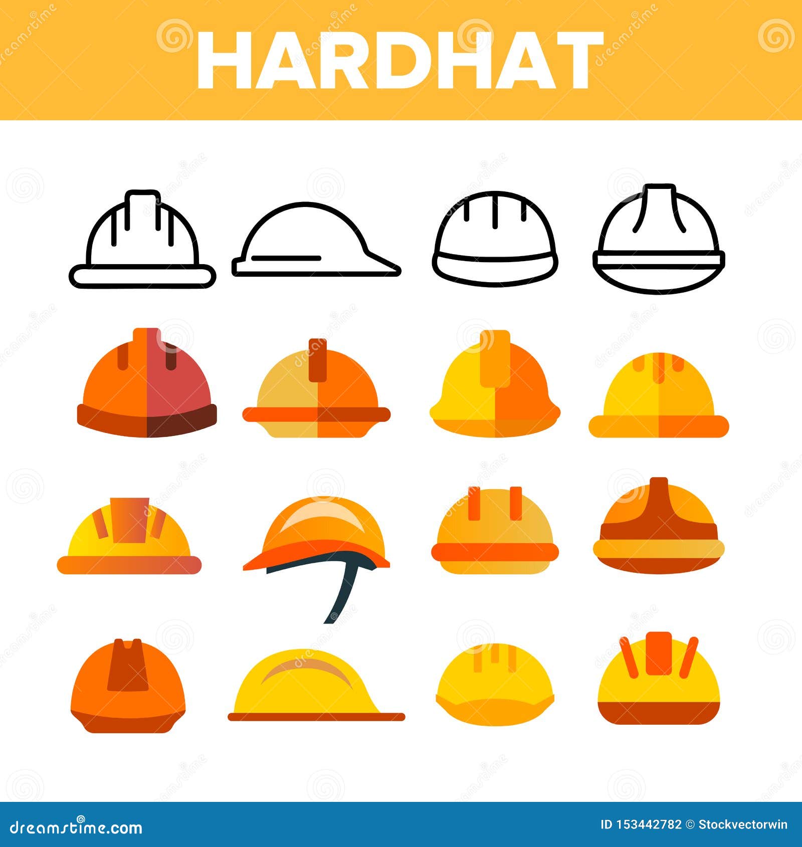 protective hard hat  color icons set