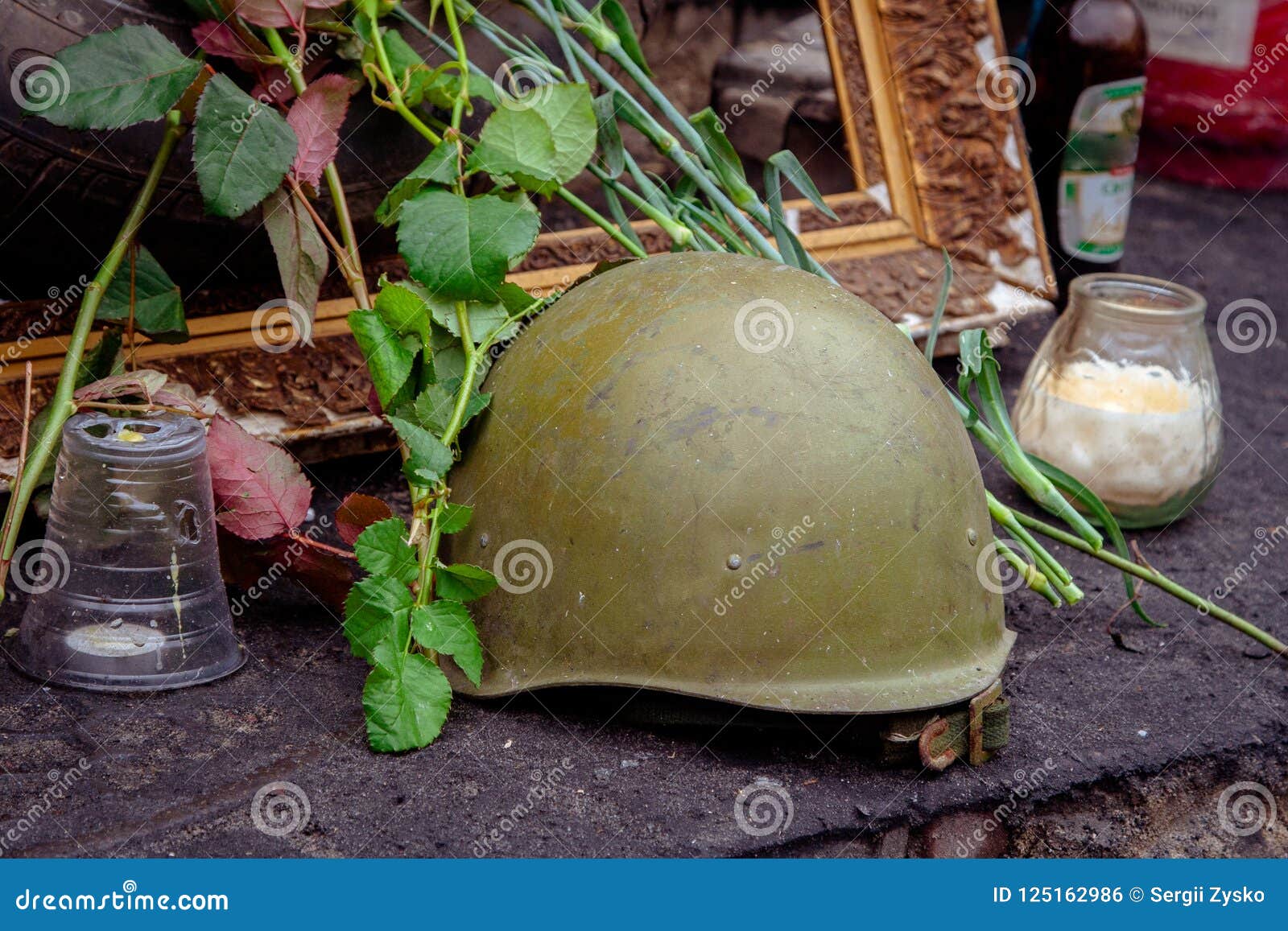 protective helmets on barricades of euromaidan. kiev. ukraine