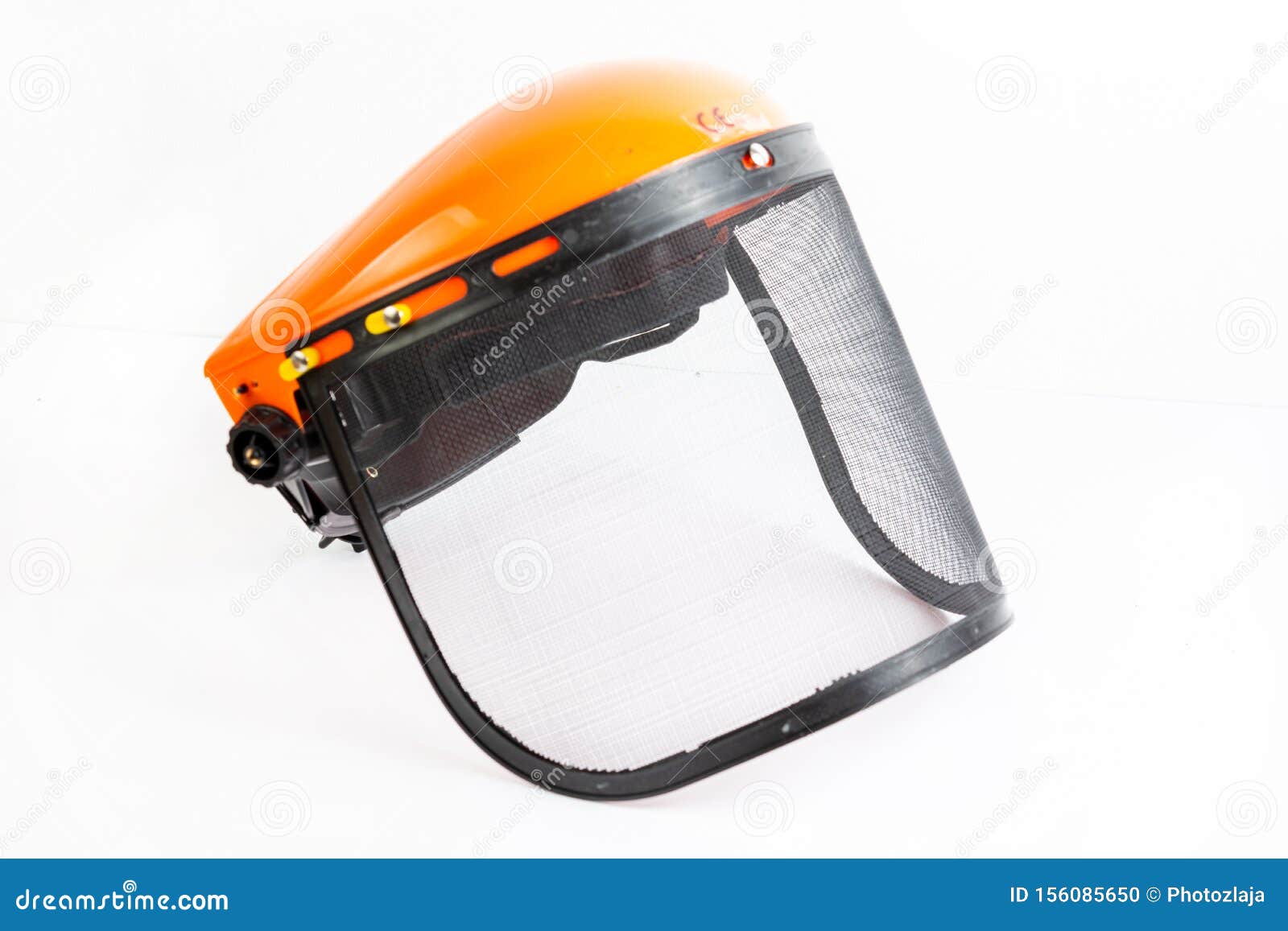 Protective Orange Helmet with Wire Isolated Above White Background