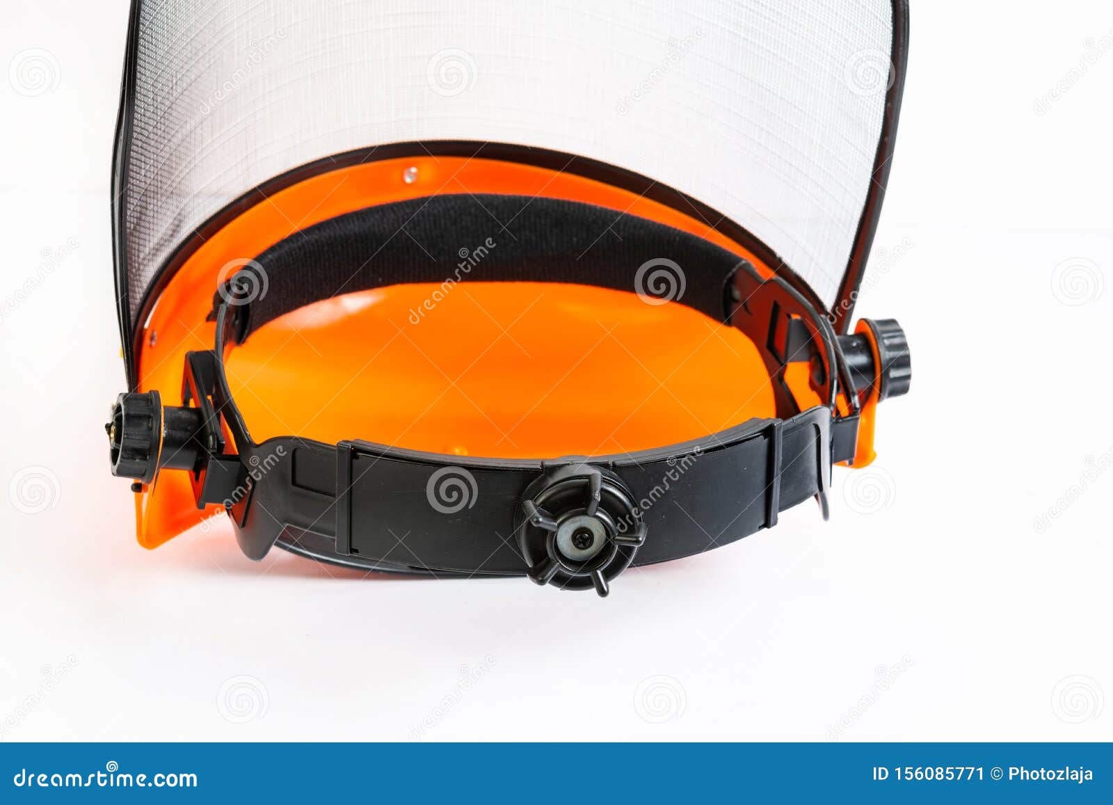 Protective Orange Helmet with Wire Isolated Above White Background