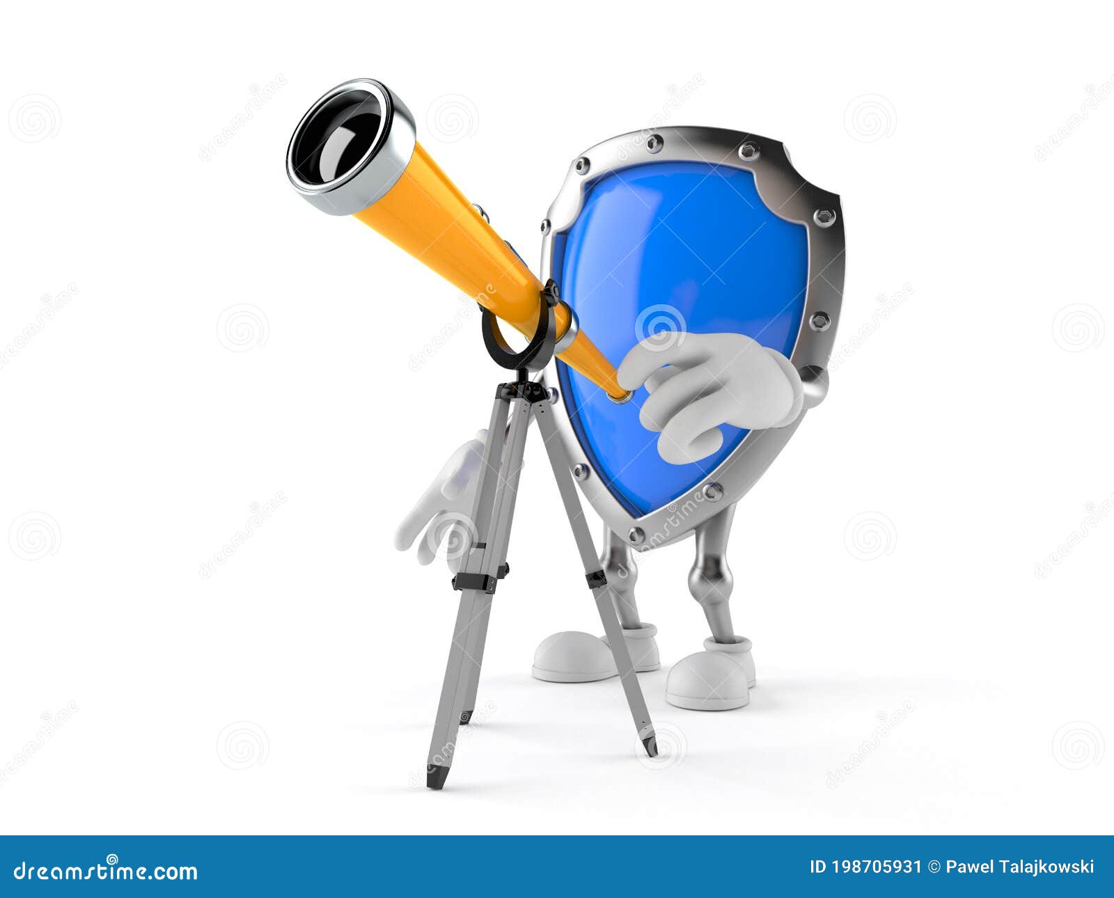 Protective Shield Character Looking through a Telescope Stock