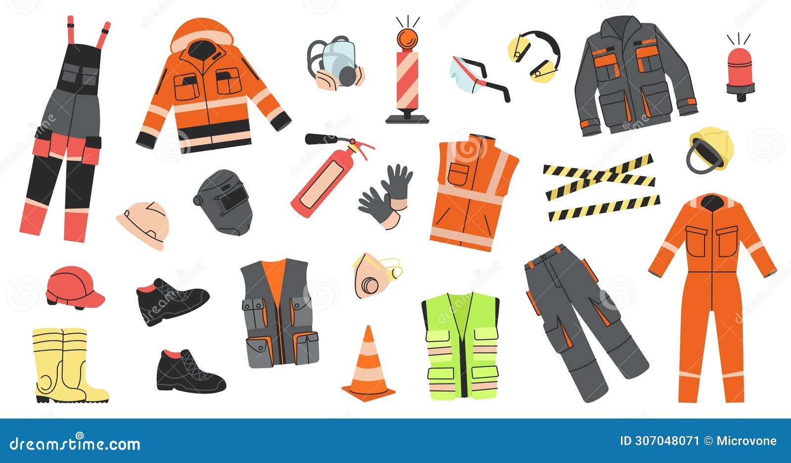 Protective Uniform, Clothes and Equipment. Builders, Construction, Road