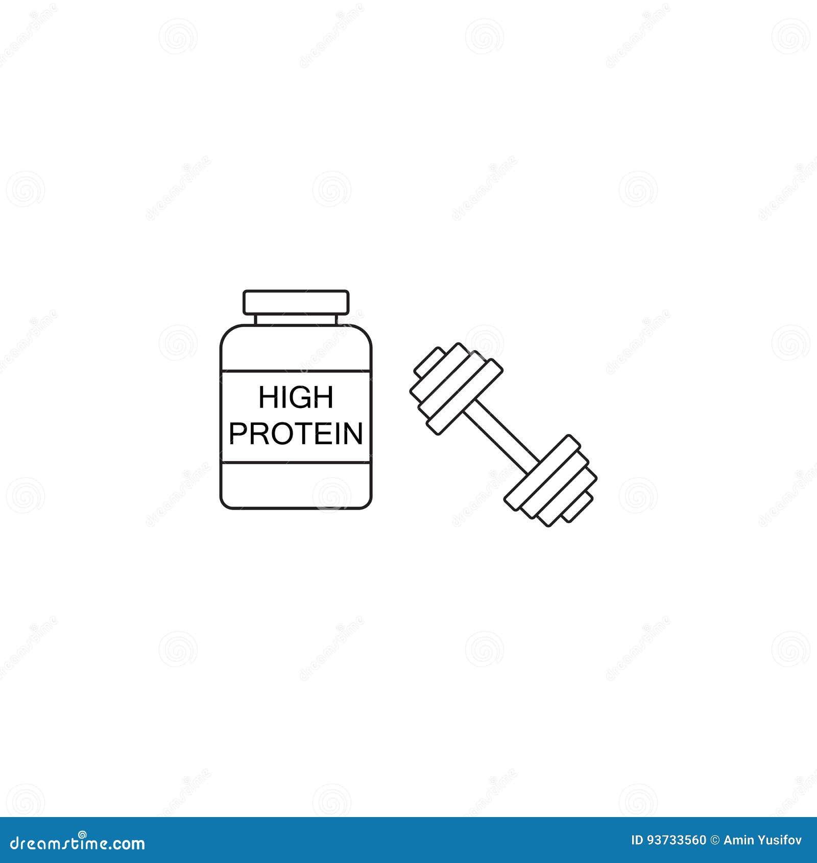 protein powder with dumbbel line icon