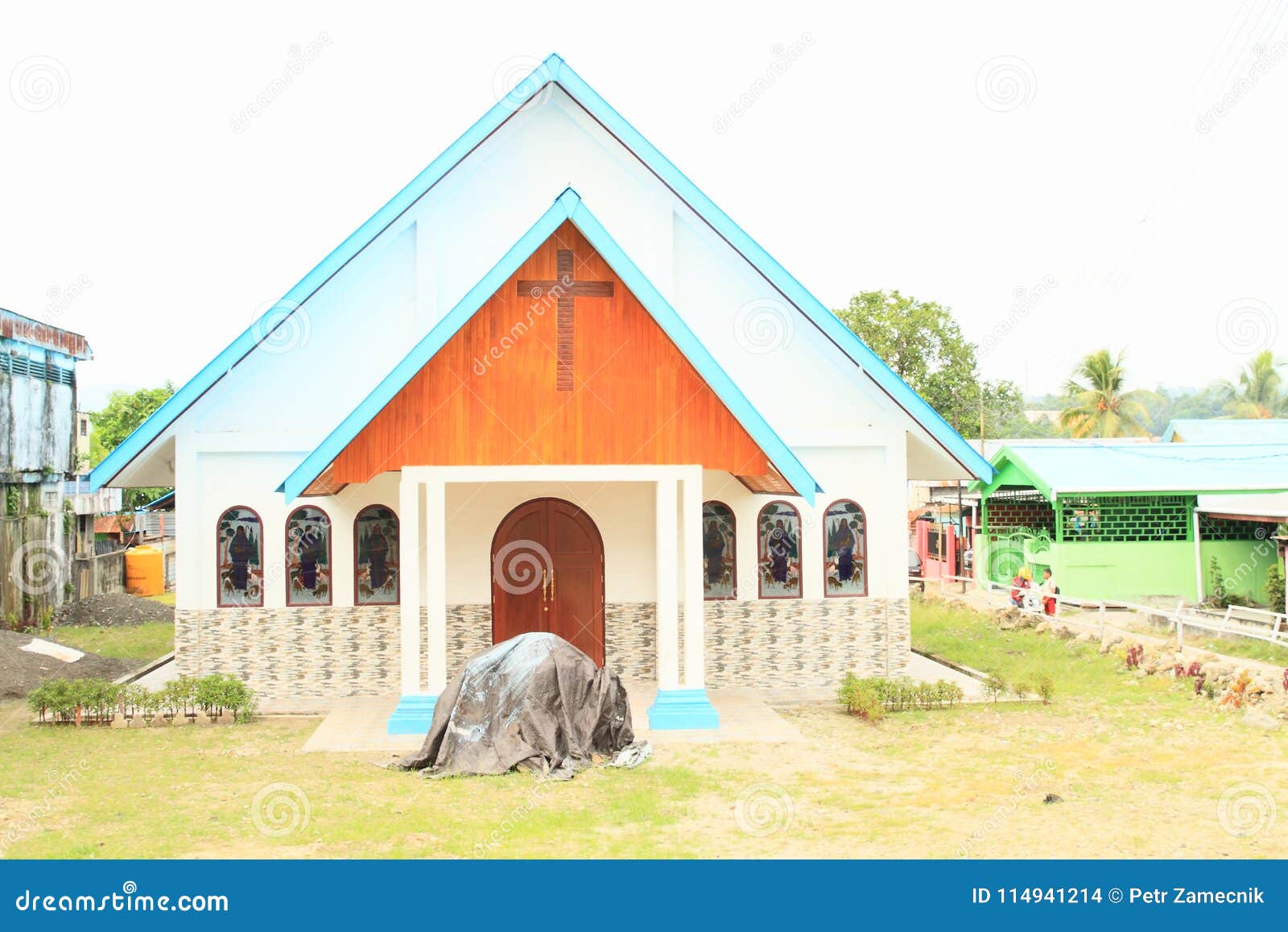 Protestant church in Manokwari. New protestant church in fishermen village in Manokwari - Papua Barat, Indonesia. Religion concept.