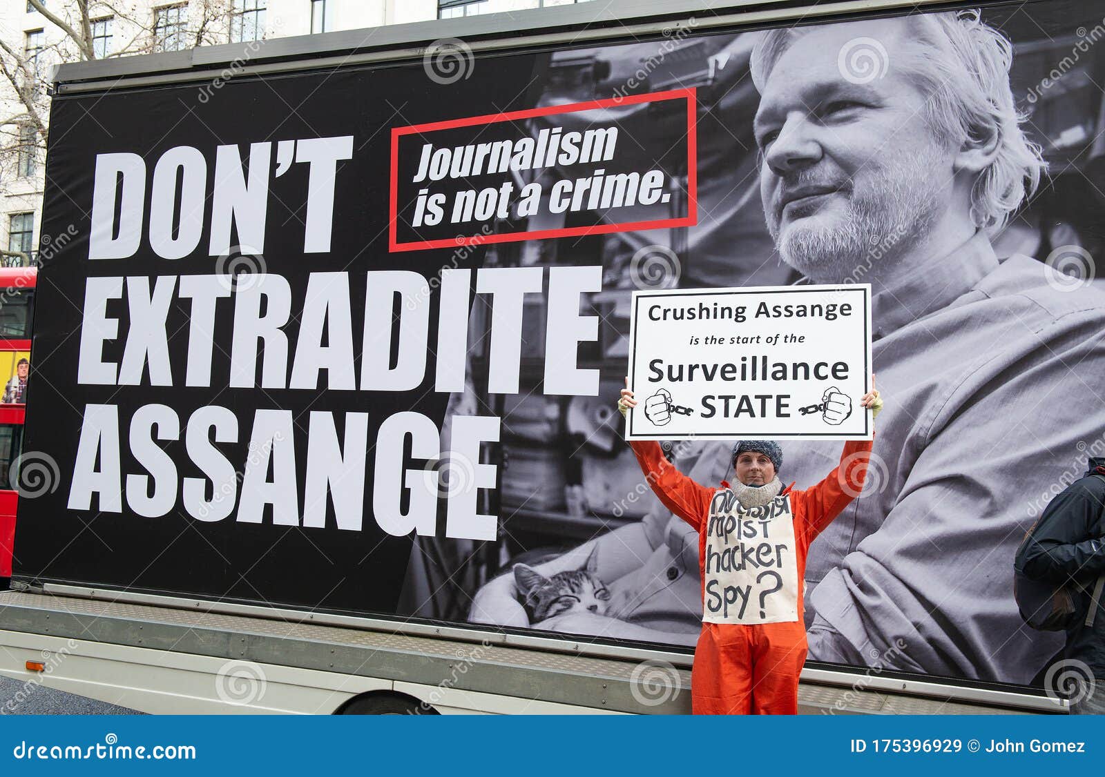 Protester Against Julian Assange`s Extradition To the USA. Editorial Stock  Image - Image of gagged, house: 175396929
