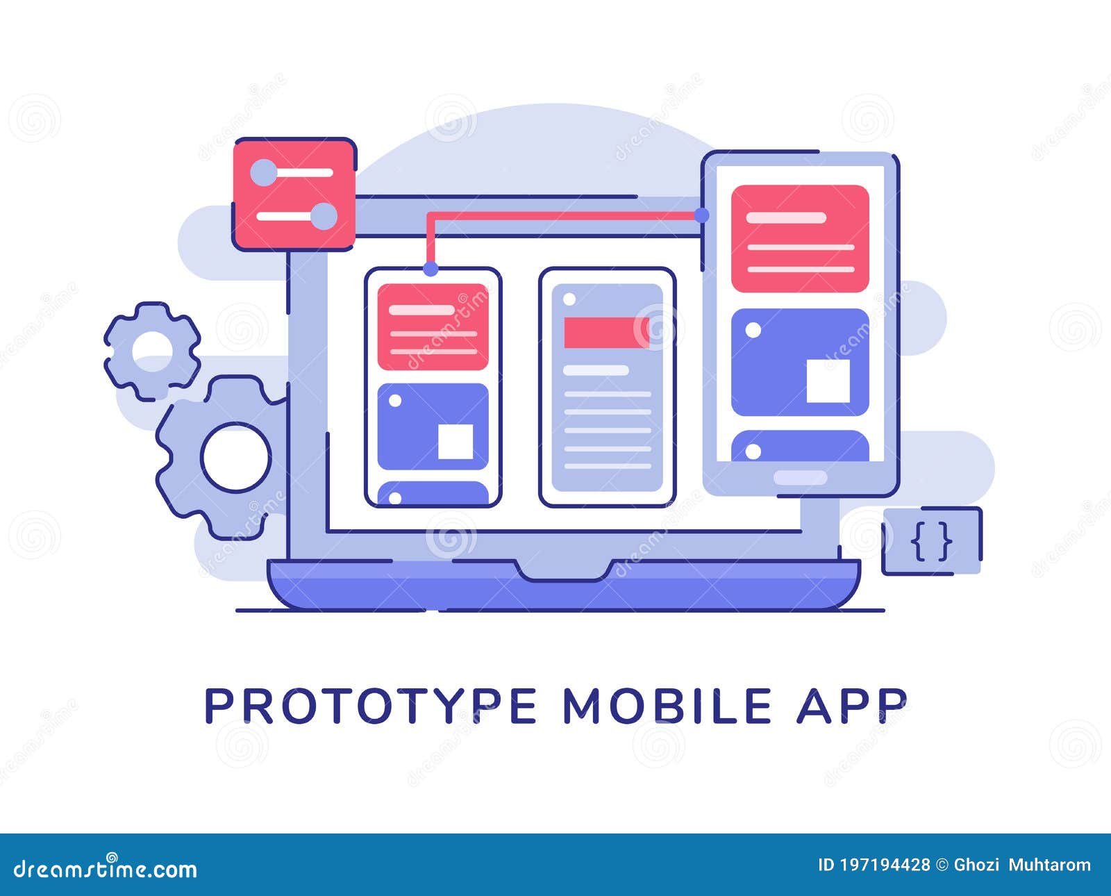 Prototype Mobile App Wireframe Setting on Display Laptop Screen