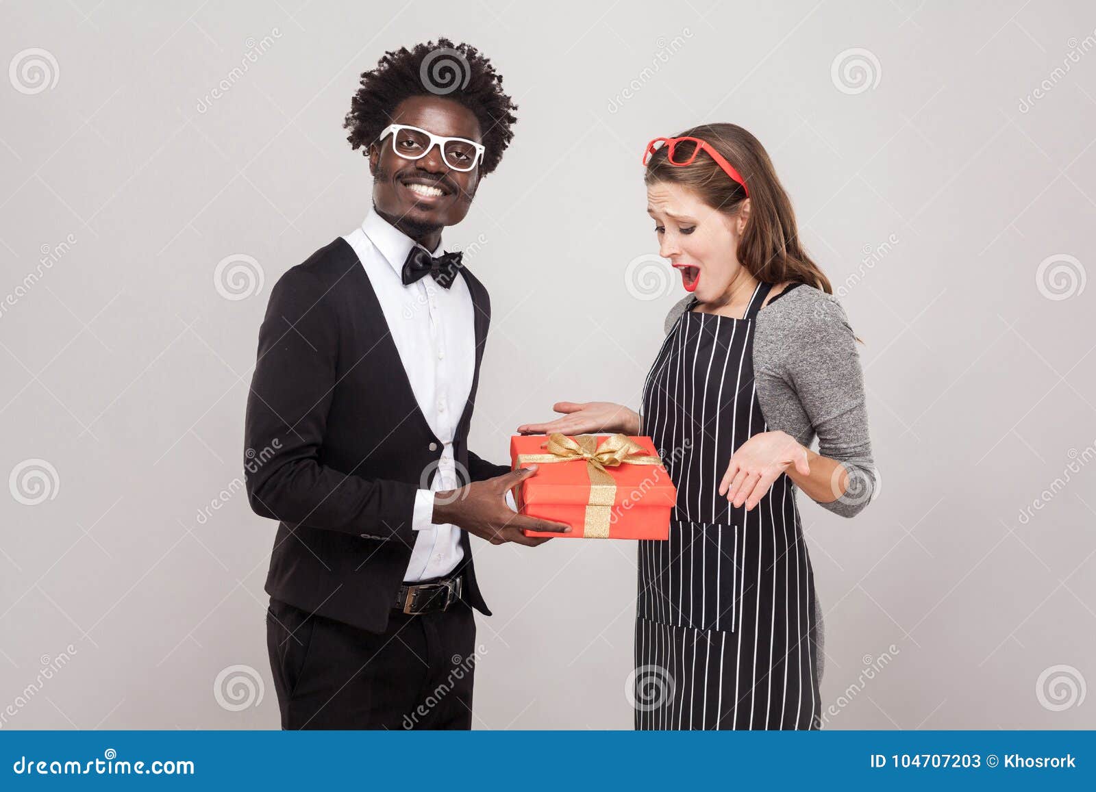 Proud African Man Gives a Gift for St. Valentine`s Day Stock Image ...