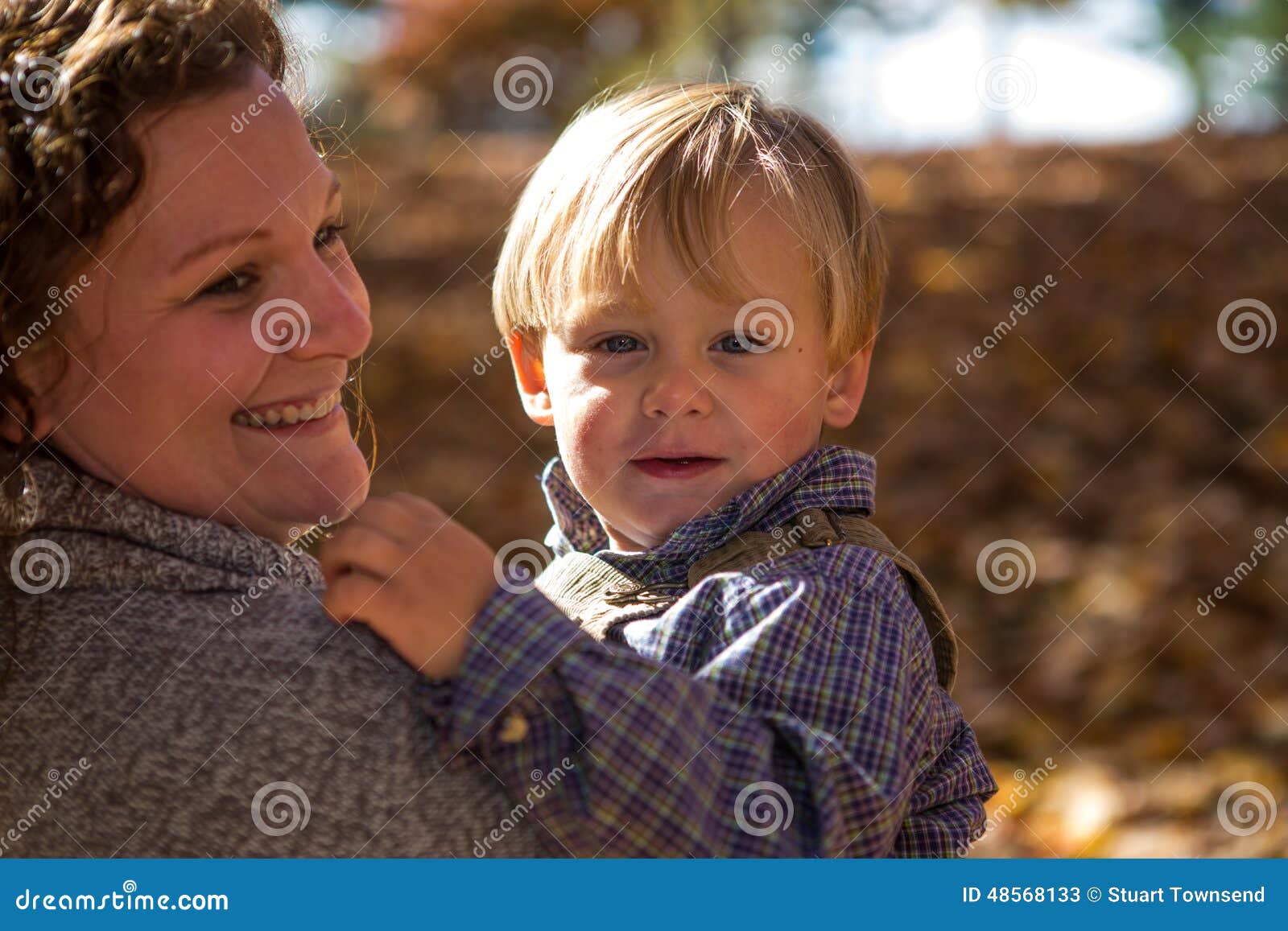 Proud Mom Holding Boy In Fall Stock Image Image Of Mother Proud