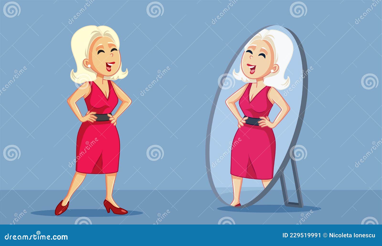 Confident Woman Looking Proudly in the Mirror Vector Cartoon Stock ...