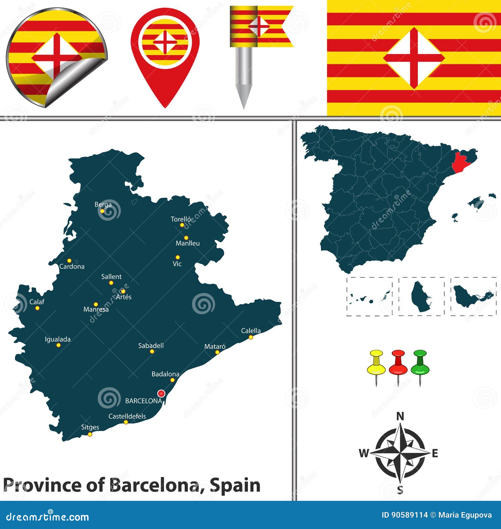 Province of Barcelona, Spain Stock Vector Illustration of areas