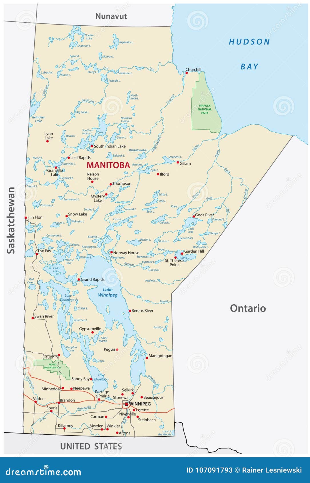 Manitoba Outline Map Canada Province Region Vector Illustration