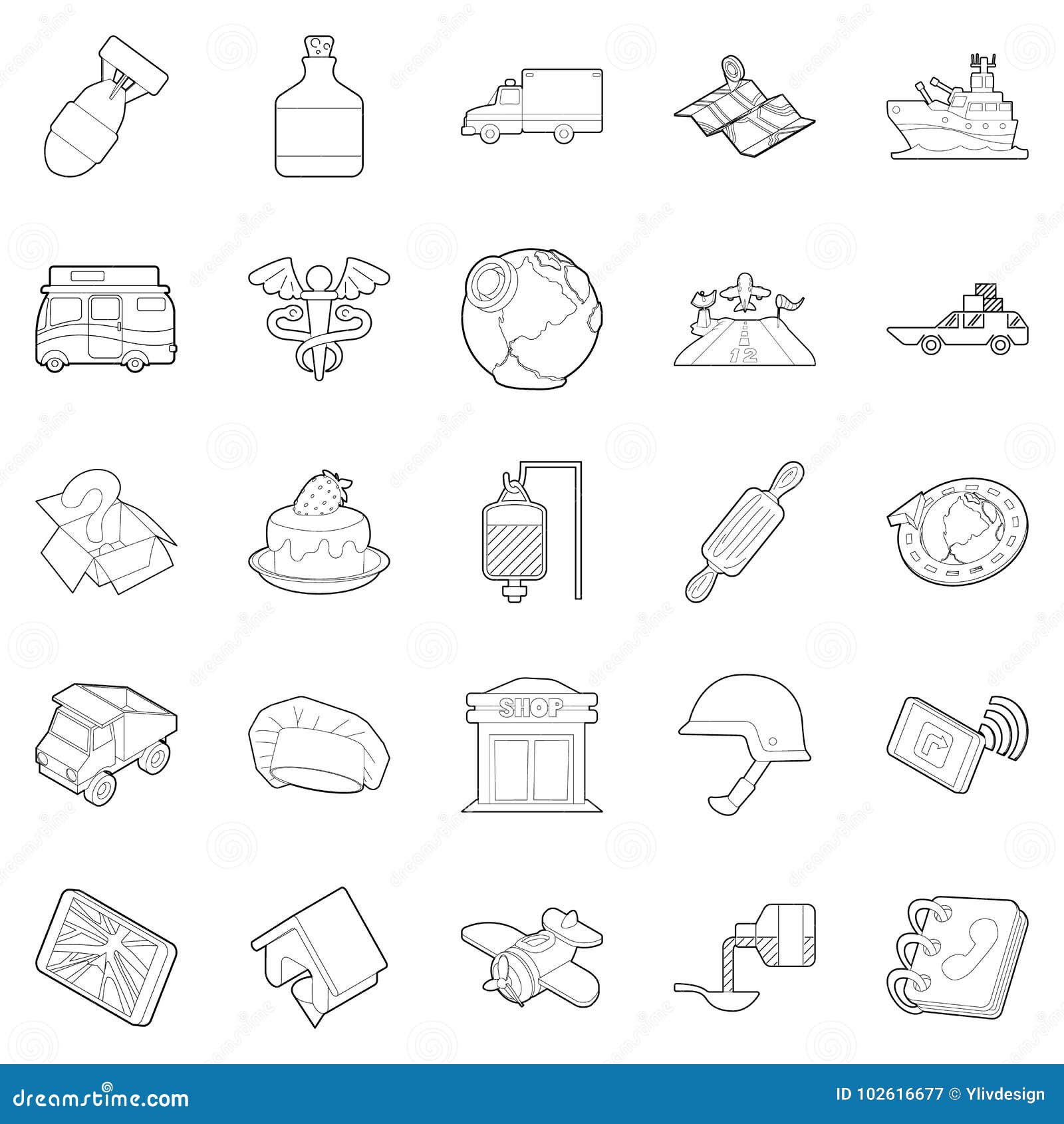 provisions icons set, outline style