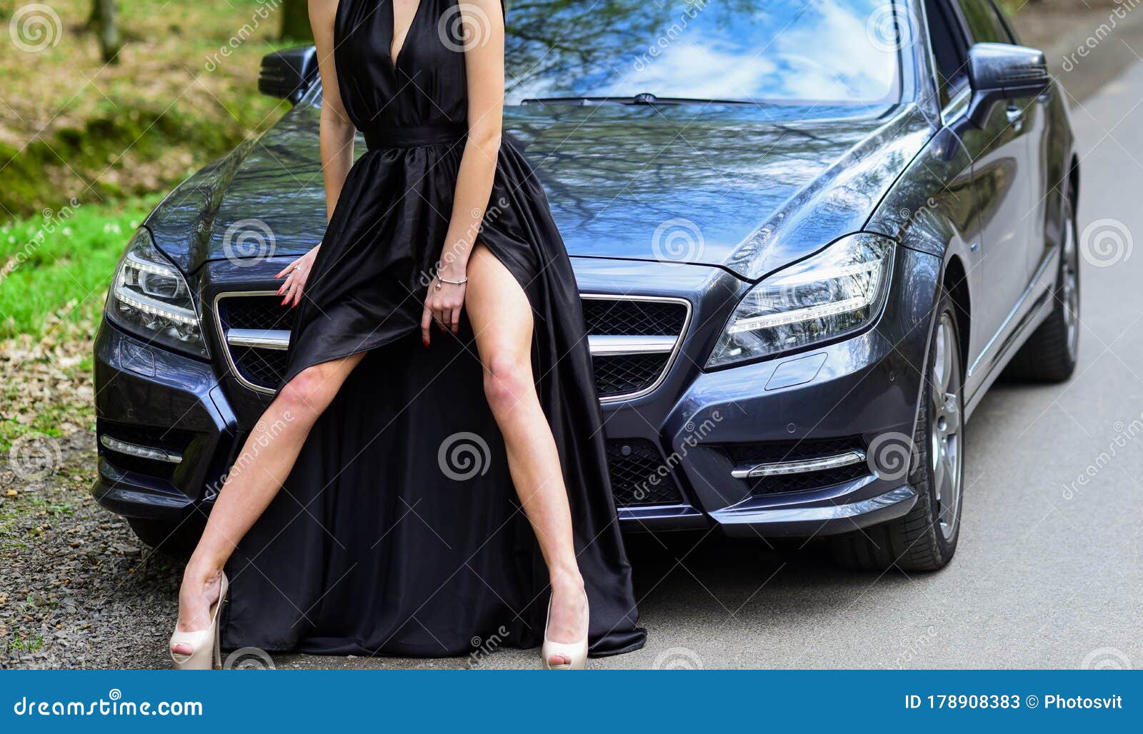 Provocative Concept. Luxury Car. Escort and Sexual Services. Seductive Pose