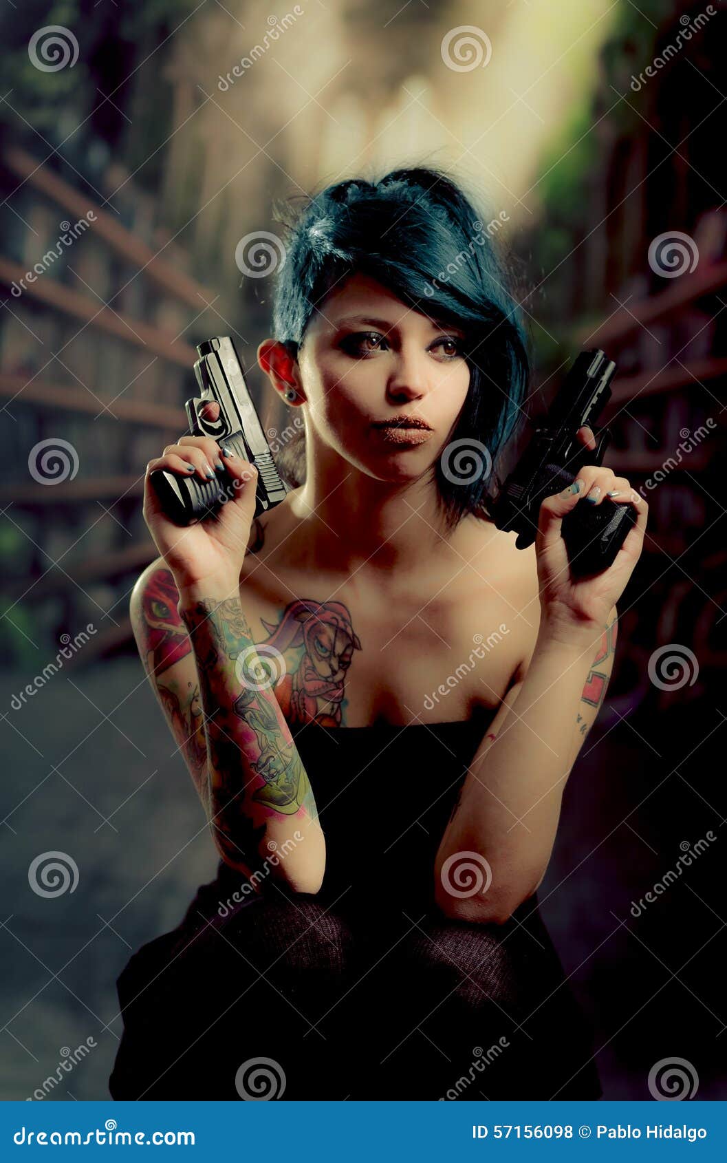 Amazing Gangster Girl Tattoo On Right Forearm