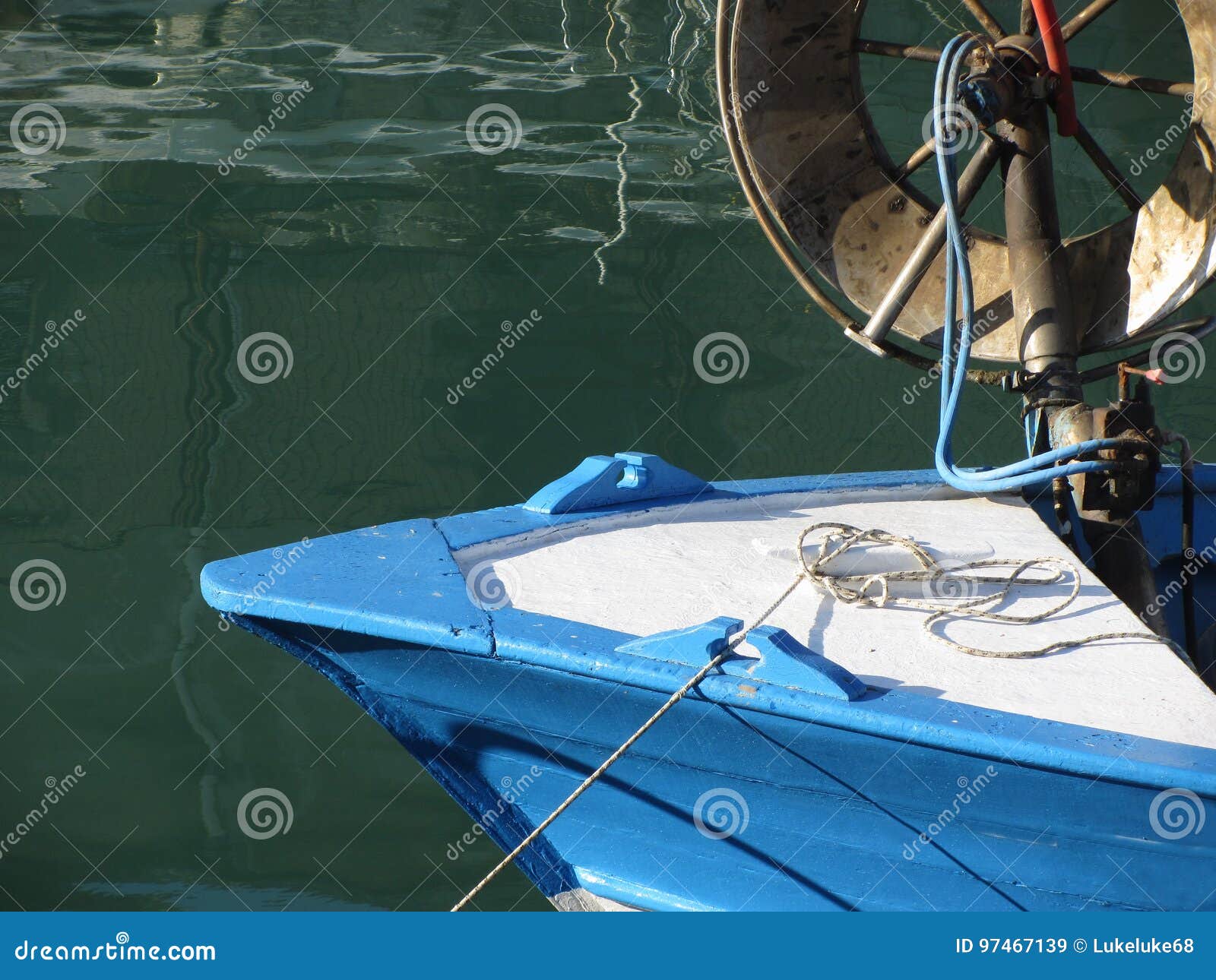 Prow of a Wooden Fishing Boat with Trawl Winch on the Deck . the