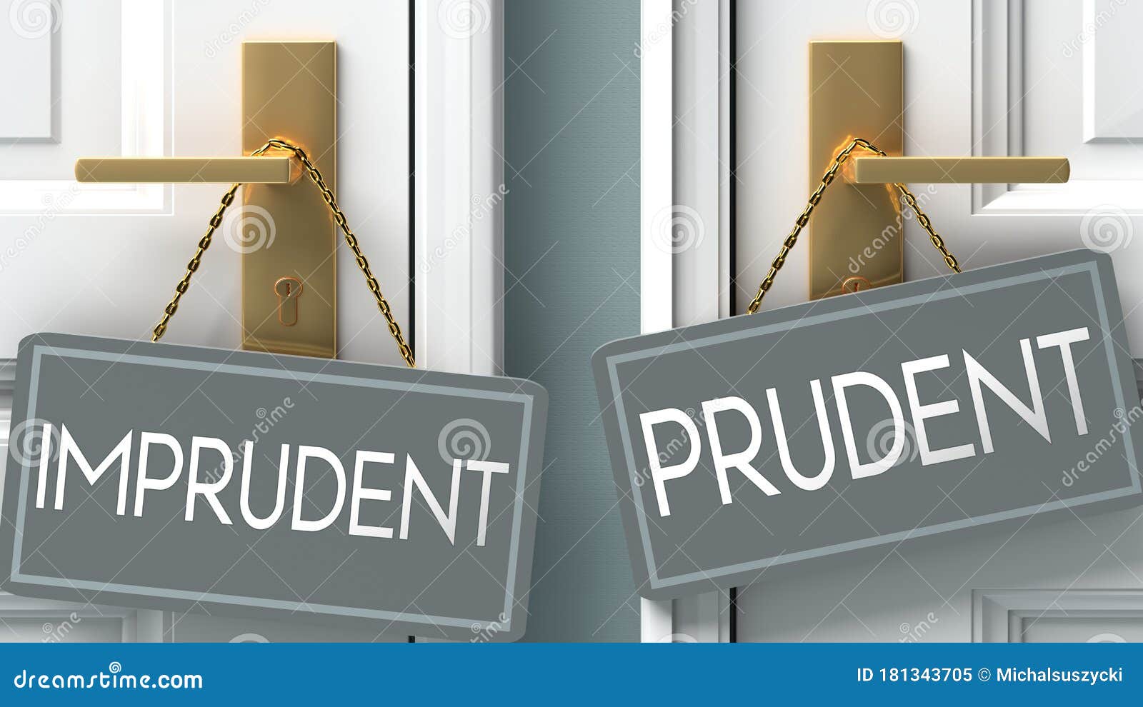 prudent or imprudent as a choice in life - pictured as words imprudent, prudent on doors to show that imprudent and prudent are