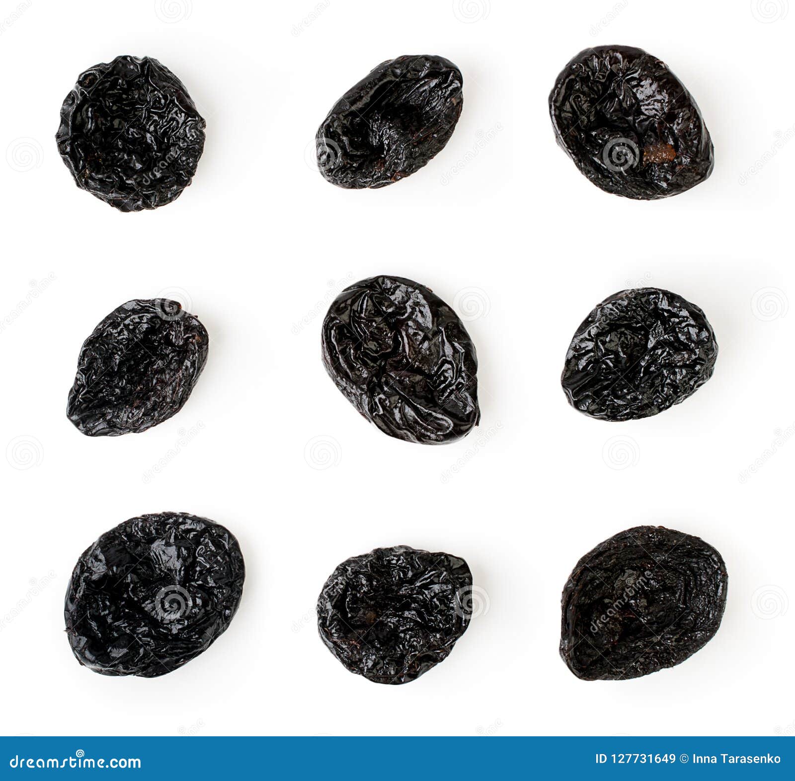 Prunes Laid Out on a White, Isolated. the View from the Top. Stock