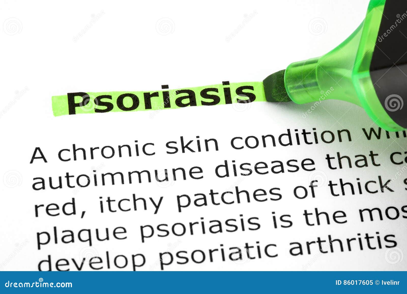psoriasis highlighted with green marker