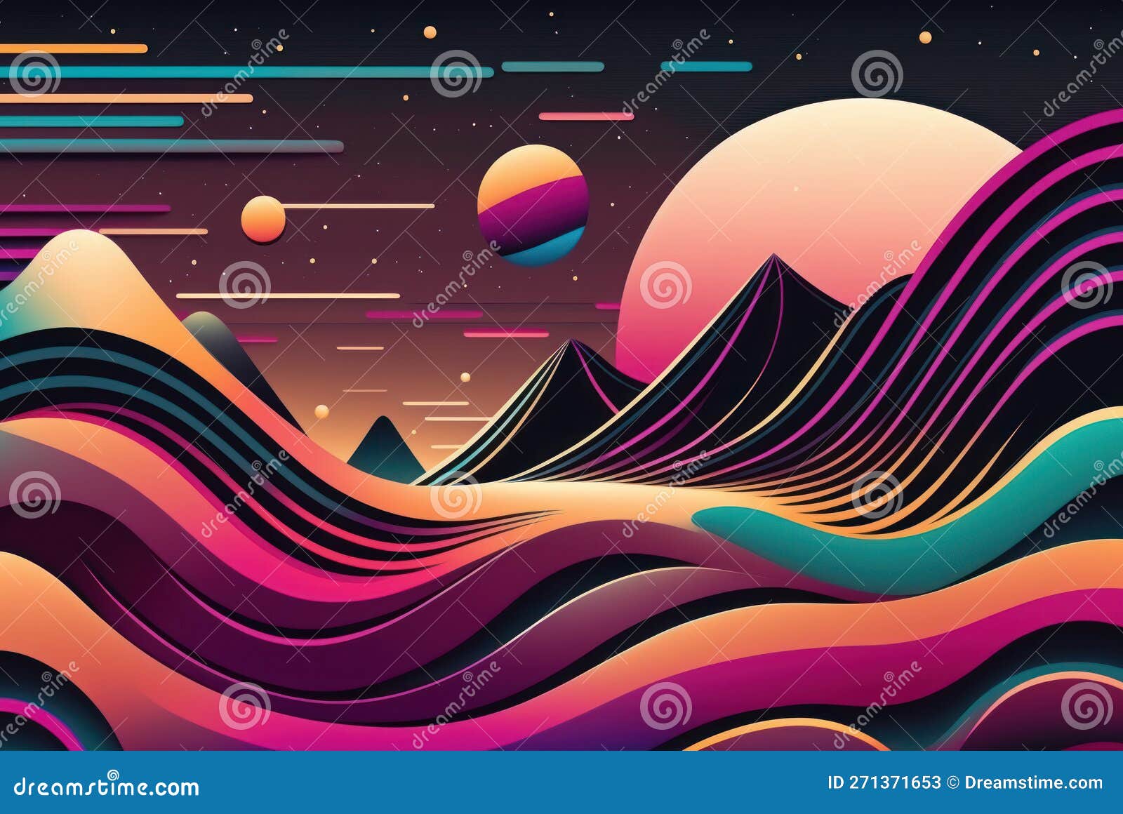 Psychedelic Abstract Retro Vibe Background, Warm Color Stock