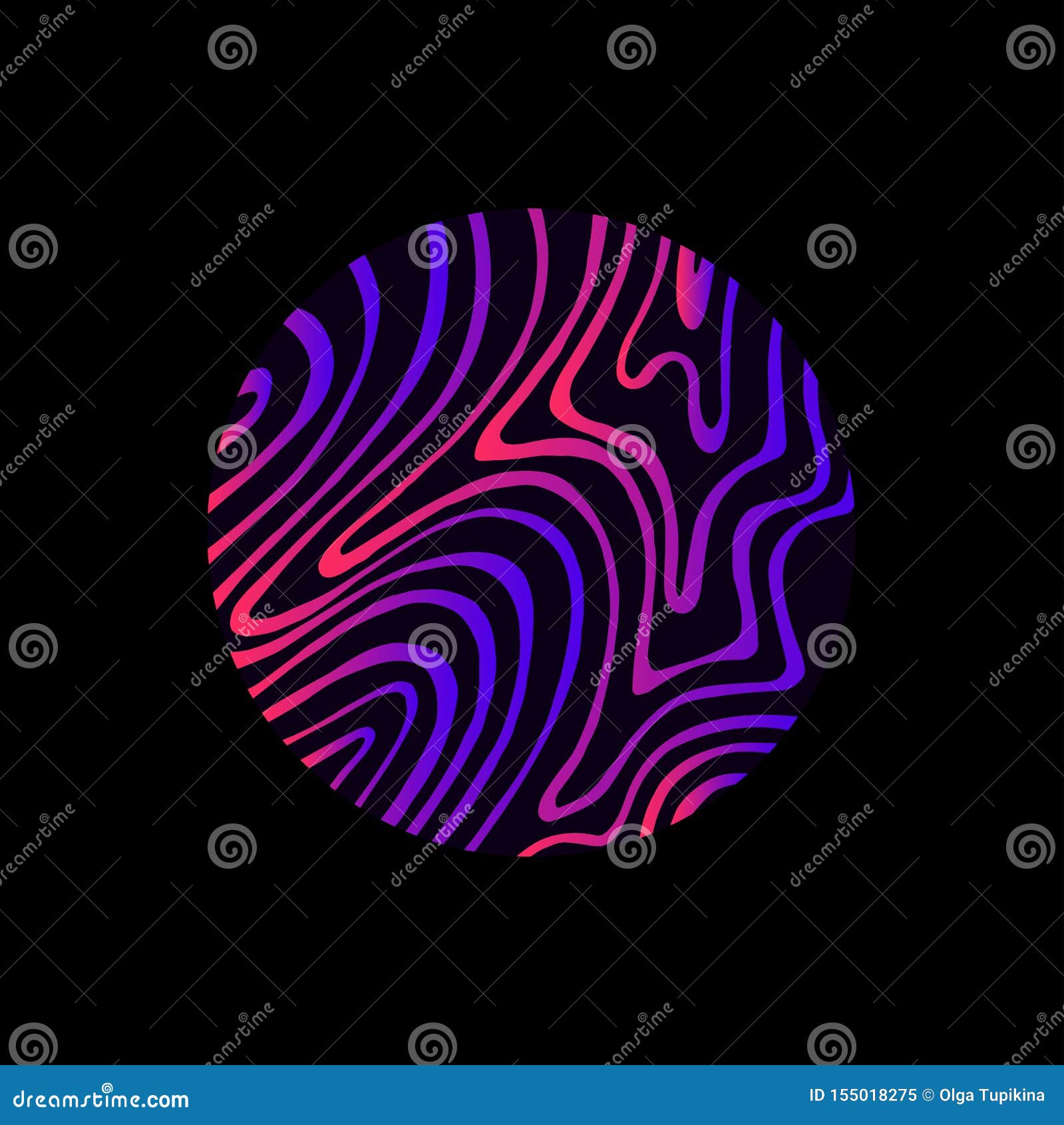 psychedelic circle with bright neon color graient lines on it,  on black background