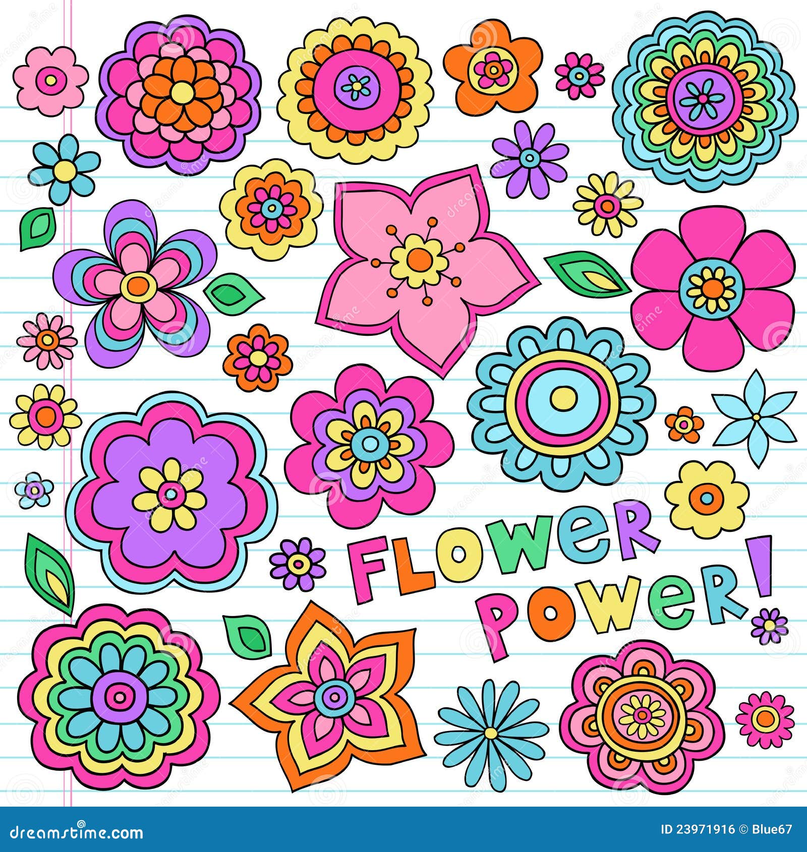 Psychedelic Flower Power Doodles Vector ...