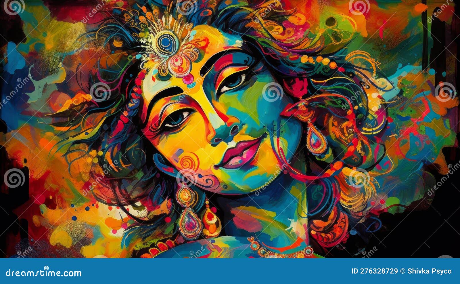 A Psychedelic Lord Krishna Face Generative AI Stock Illustration A Psychedelic Lord Krishna Face Generative AI Stock Illustration