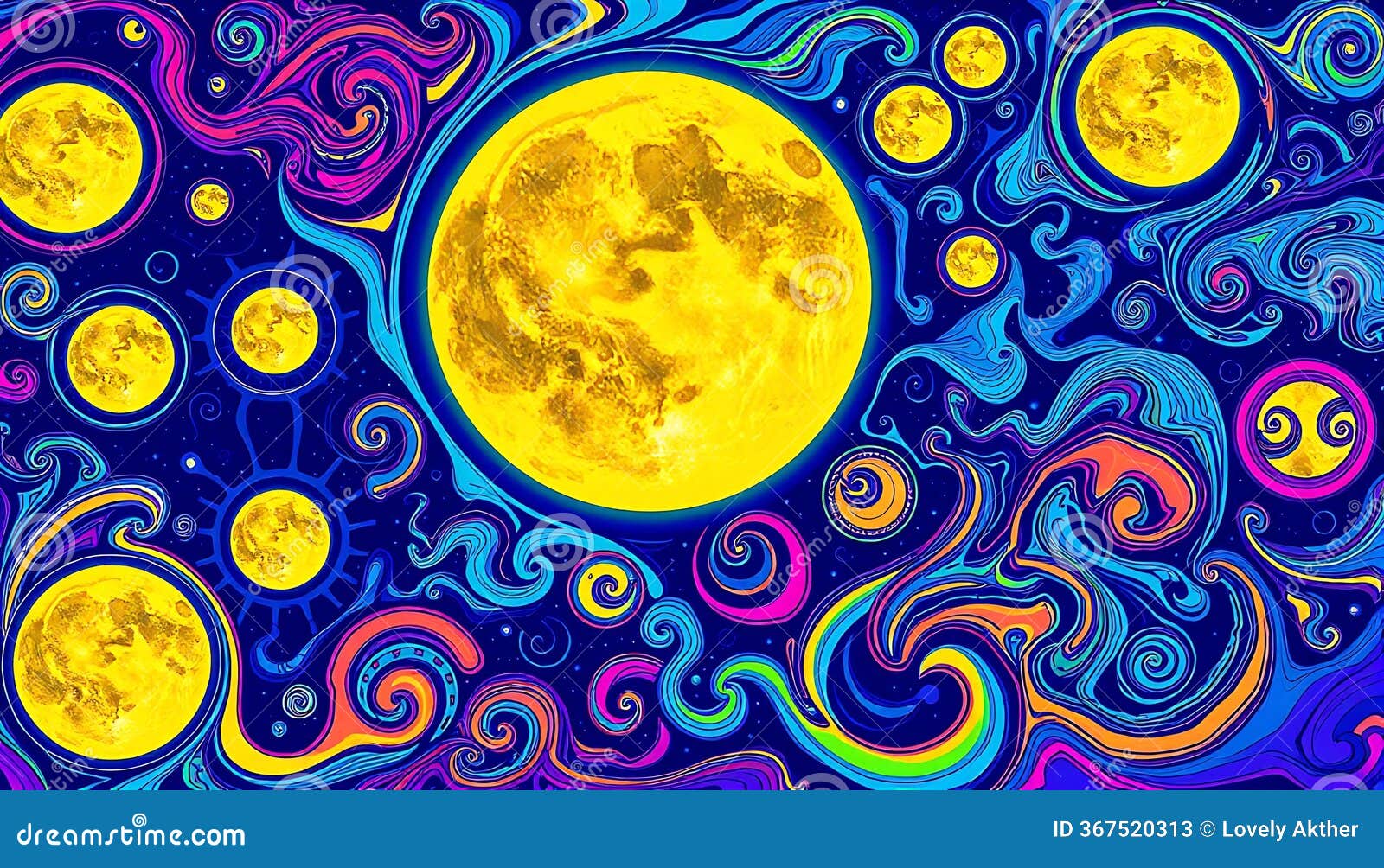 Psychedelic Moon Art Colorful, Vibrant Lunar Design, Abstract Moonscape  Generative AI Stock Illustration - Illustration of moon, artistic: 367520313, image size:1600x1004
