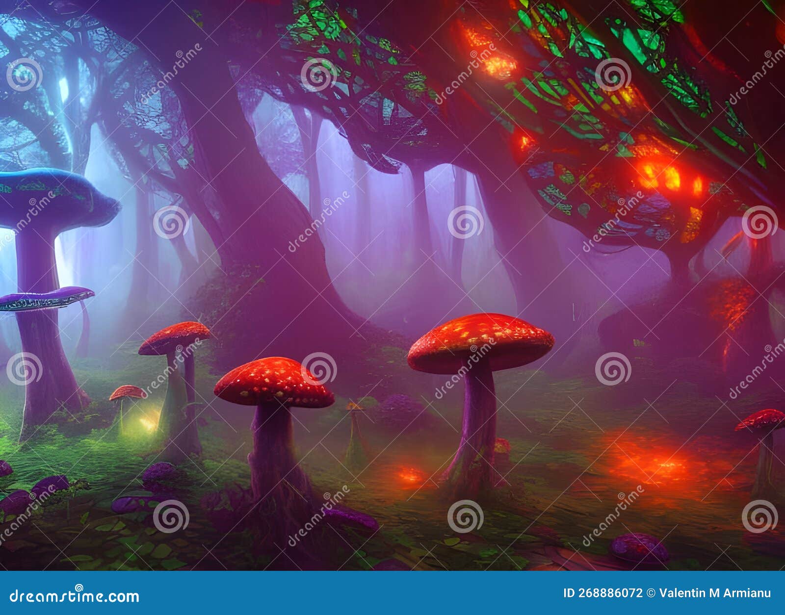 Psychedelic Mushrooms in Forest Stock Illustration Illustration of