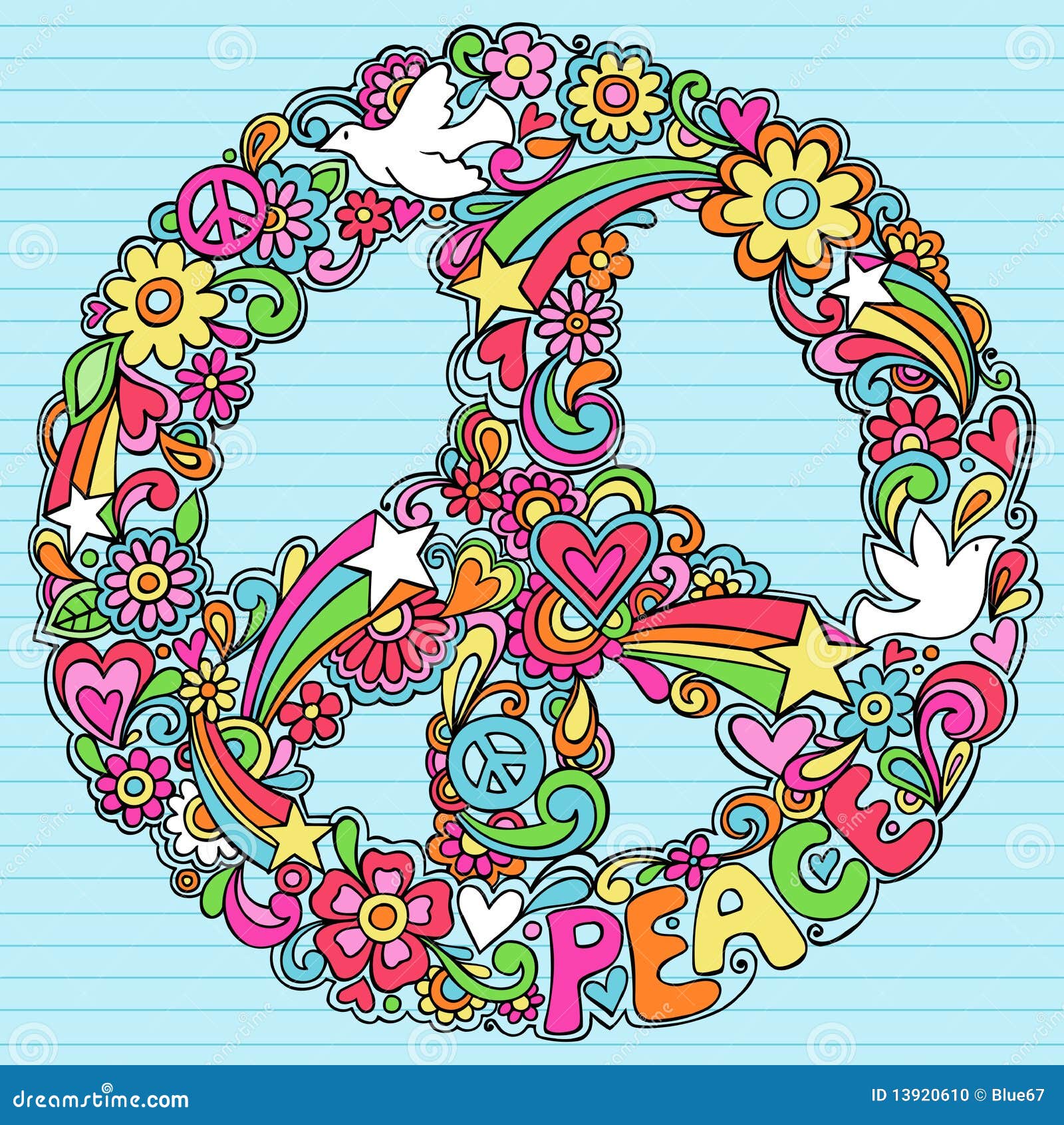 Psychedelic Peace Sign Notebook Doodles Vector Stock Vector