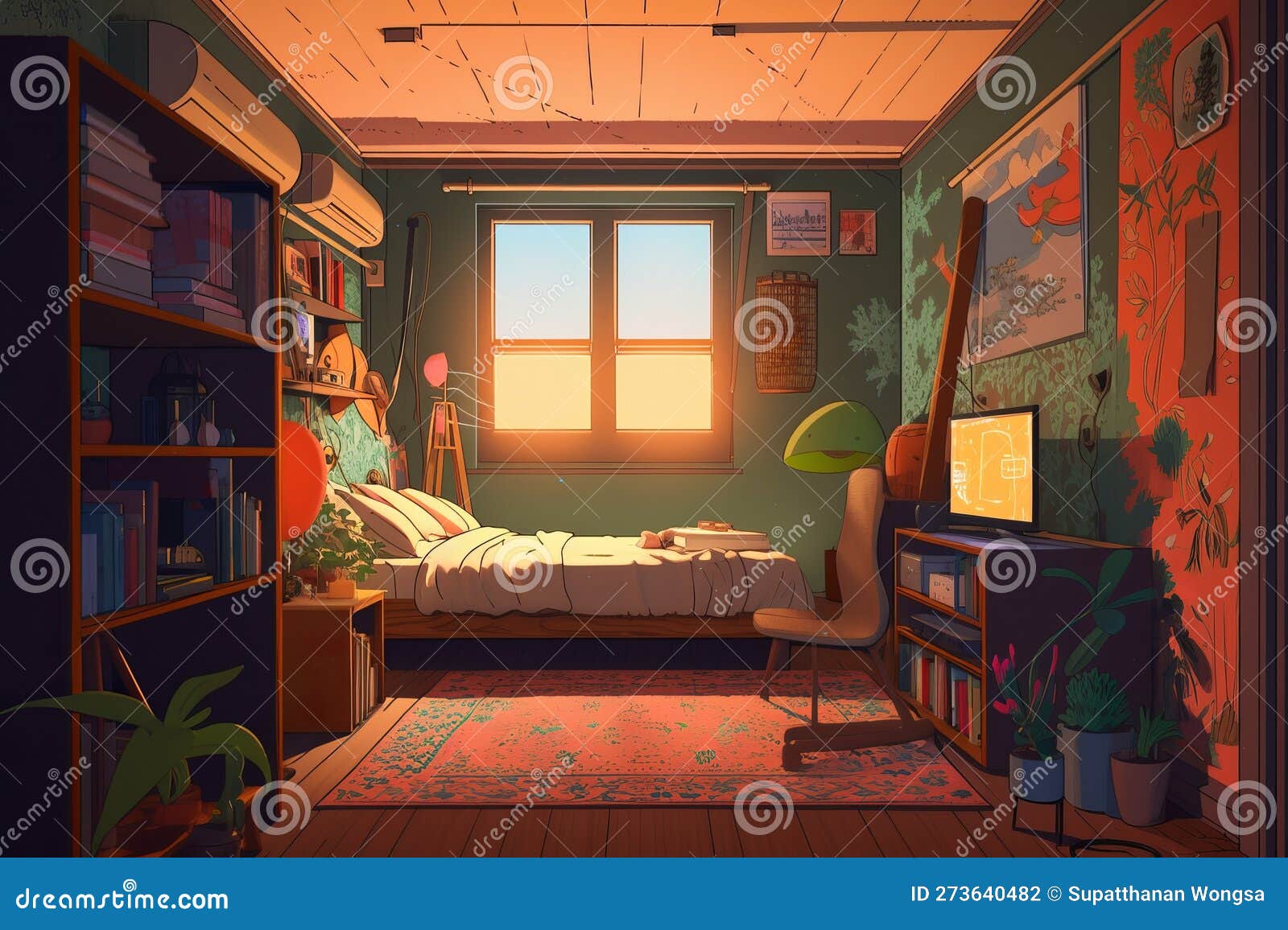 Psychedelic Retro Themed Room Stock Illustration Illustration of pink