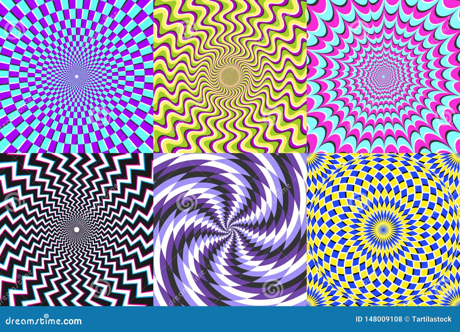 psychedelic spiral. optical illusion, delusion spirals and colorful abstraction hypnosis spiral   set