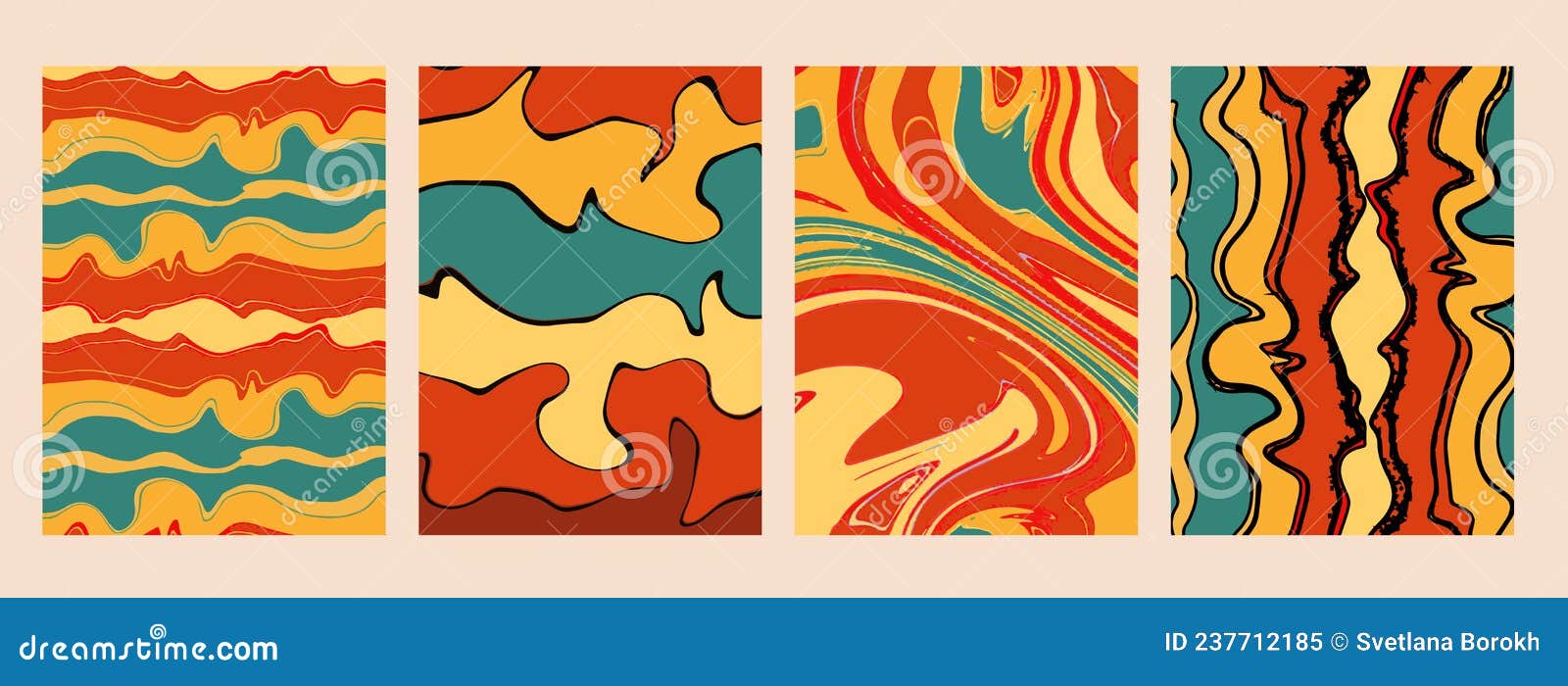 Psychedelic Waves Pattern Retro 70s Set of Posters, Backgrounds for ...
