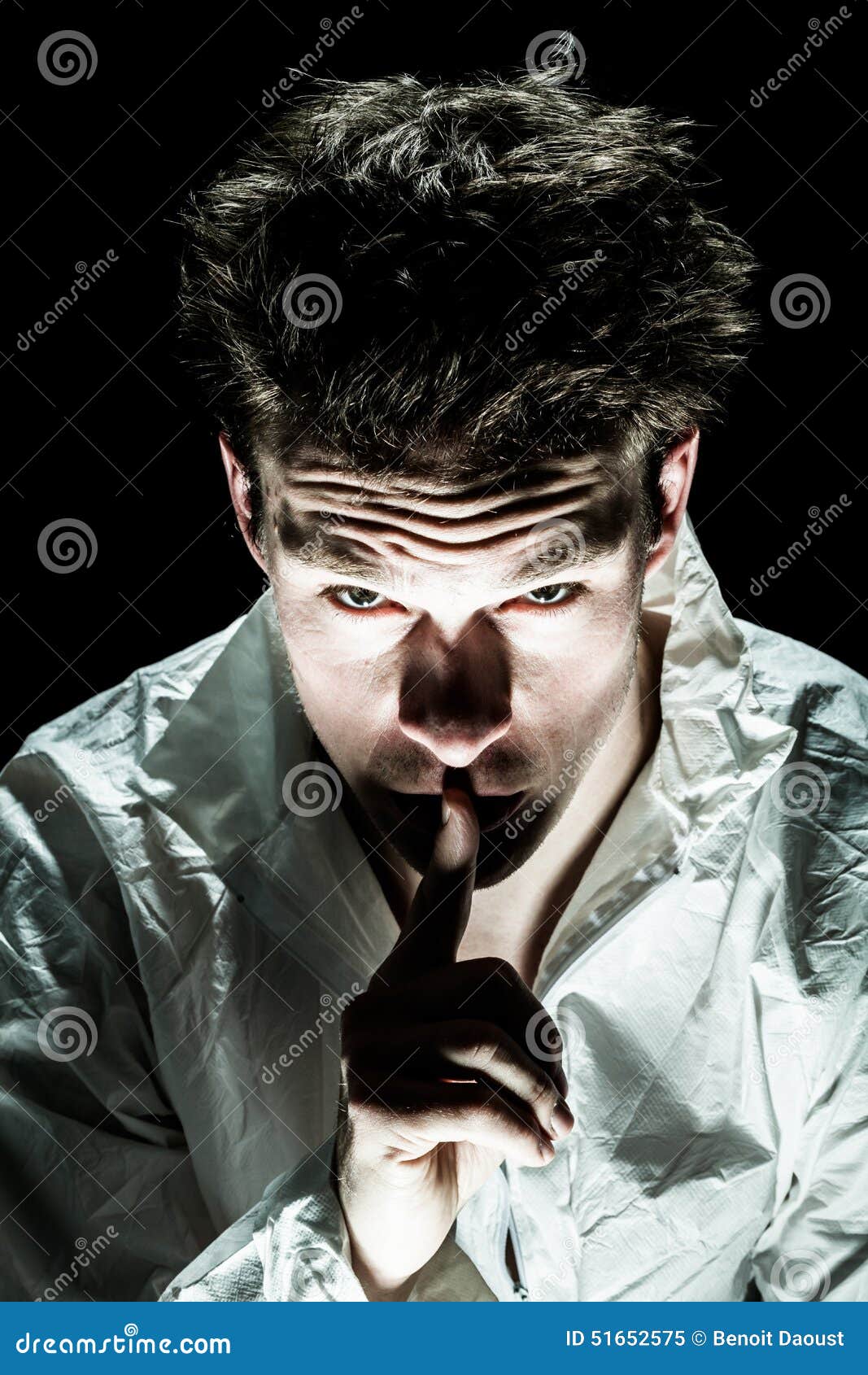 Psycho Man Asking for Silence Stock Image - Image of mental, male