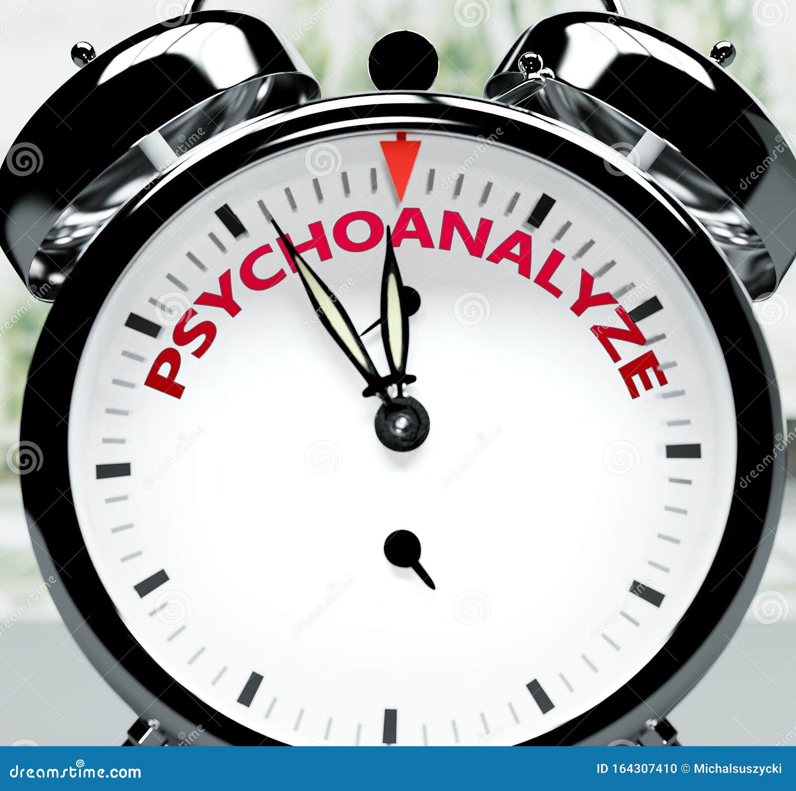 psychoanalyze soon, almost there, in short time - a clock izes a reminder that psychoanalyze is near, will happen and finish