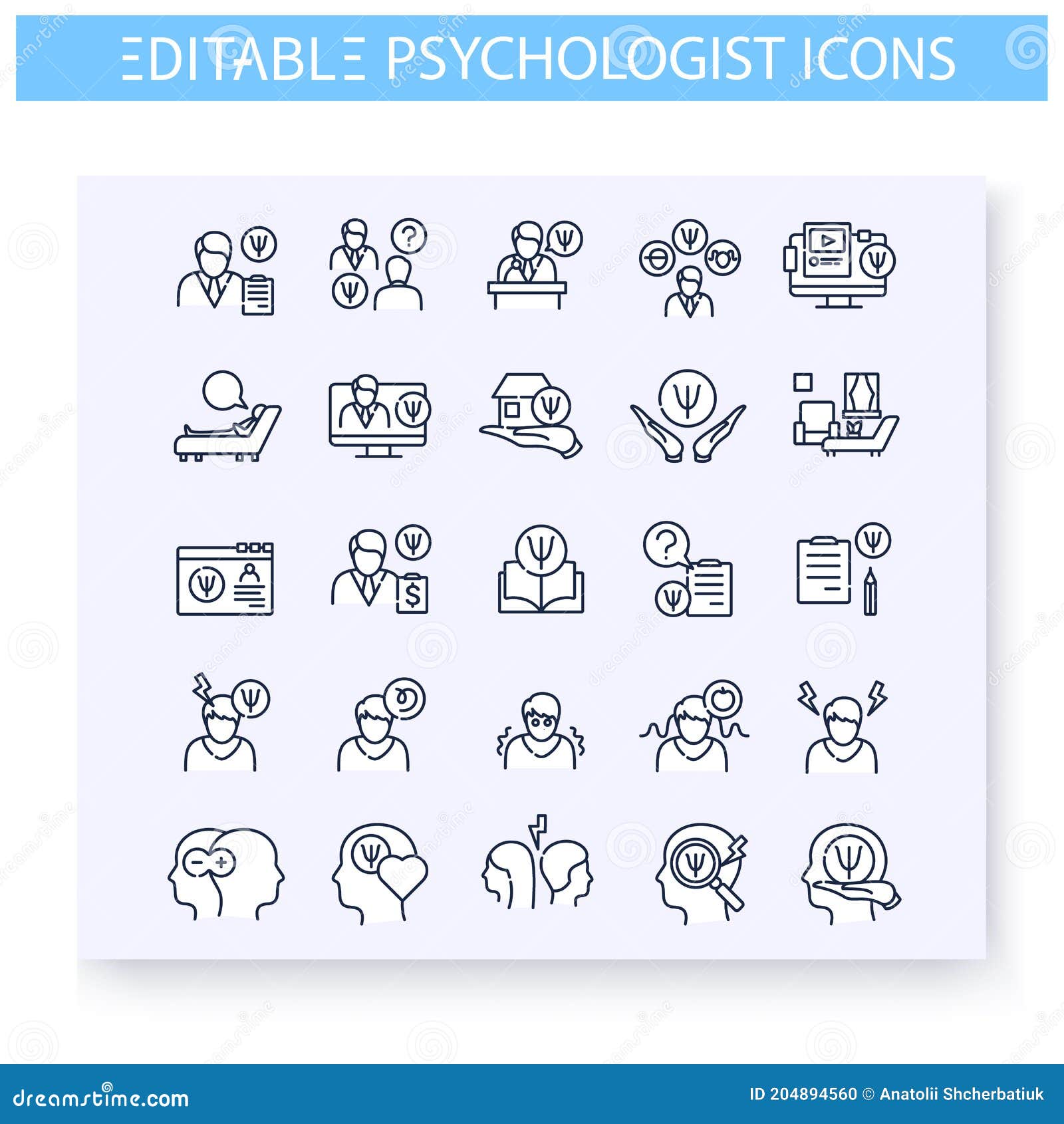 psychologist line icons set. editable