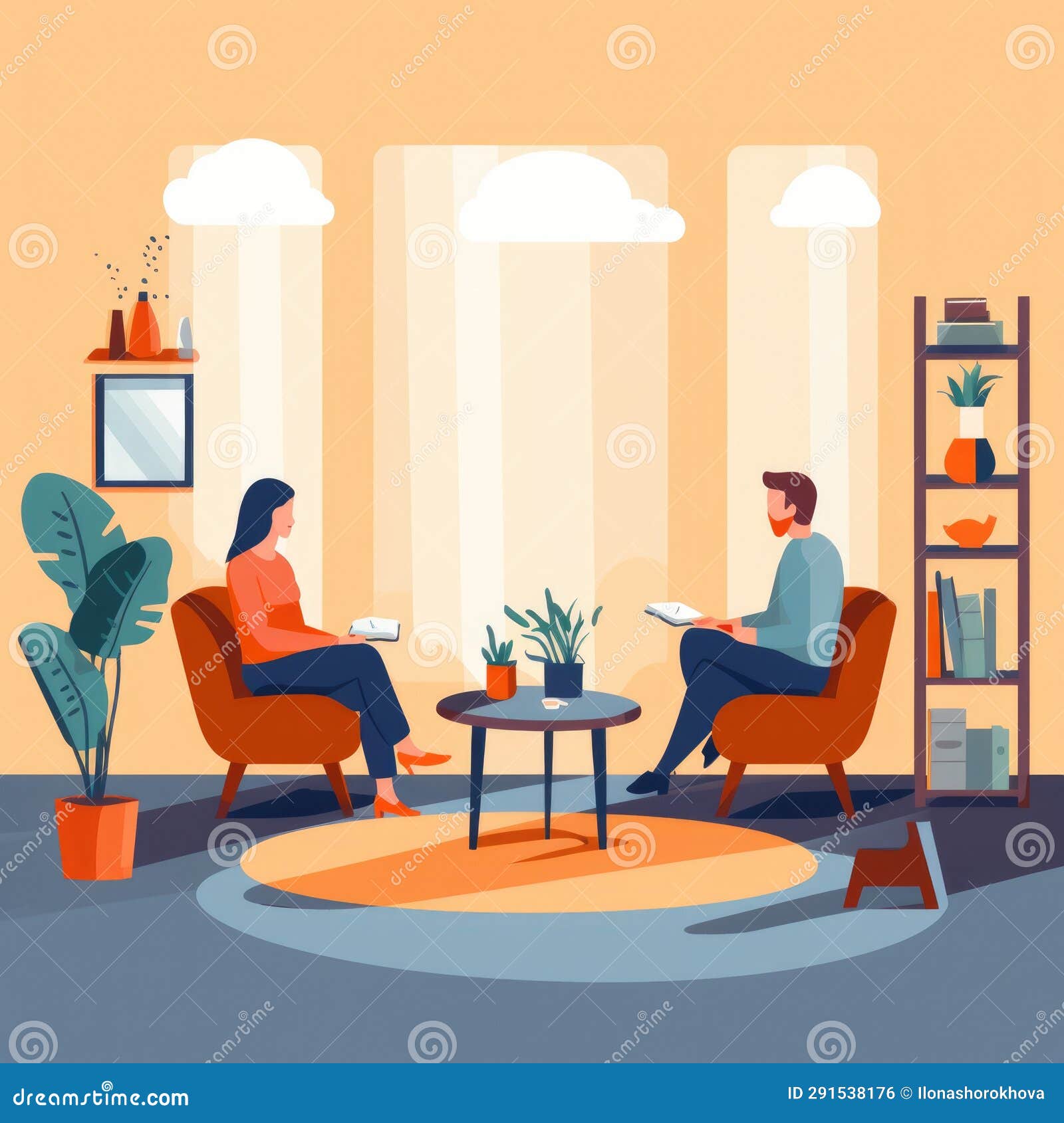 Psychologist Talking with a Client in Her Office. AI Generated Stock