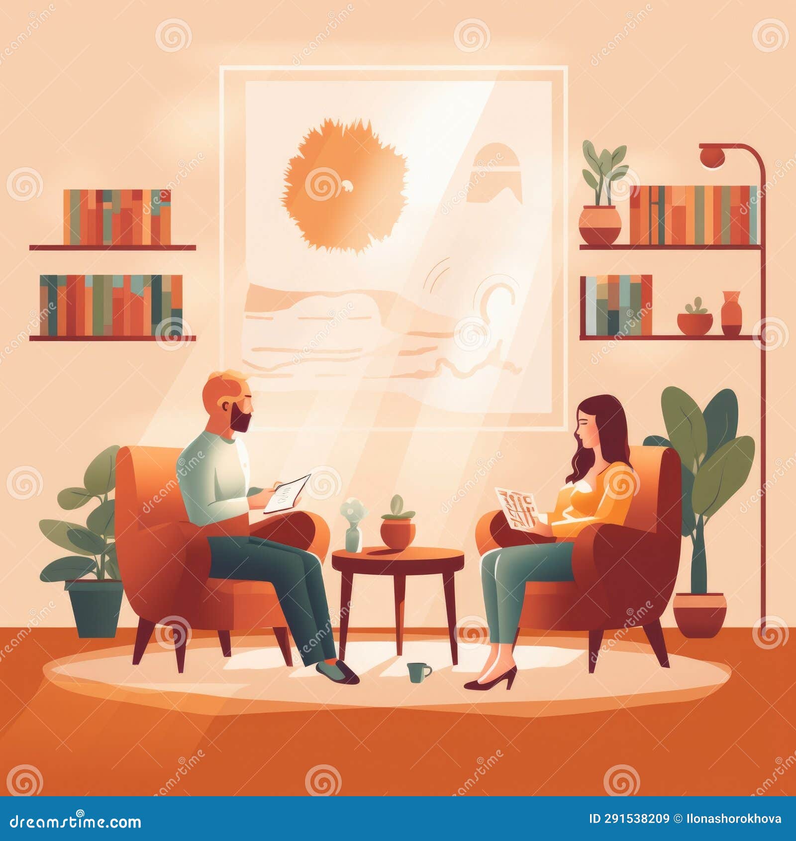 Psychologist Talking with a Client in Her Office. AI Generated Stock