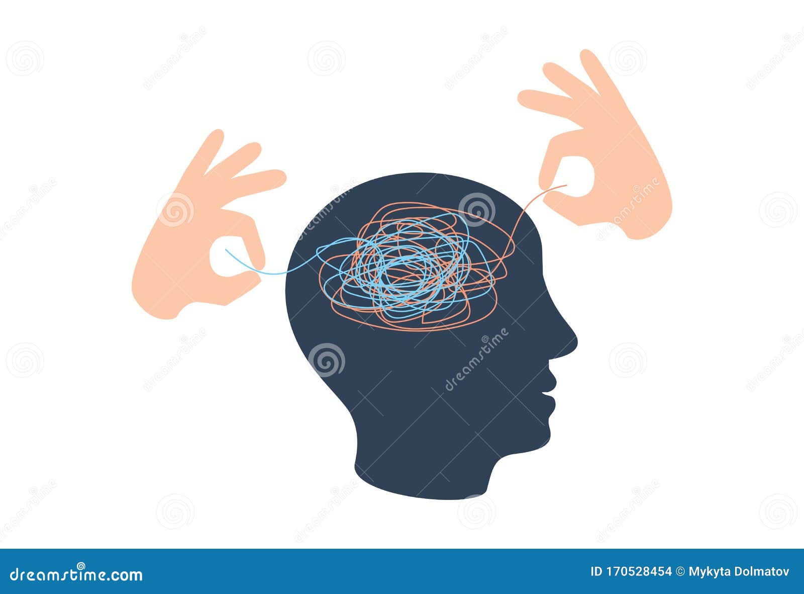 psychotherapy concept  with hands untangling messy snarl knot,  .