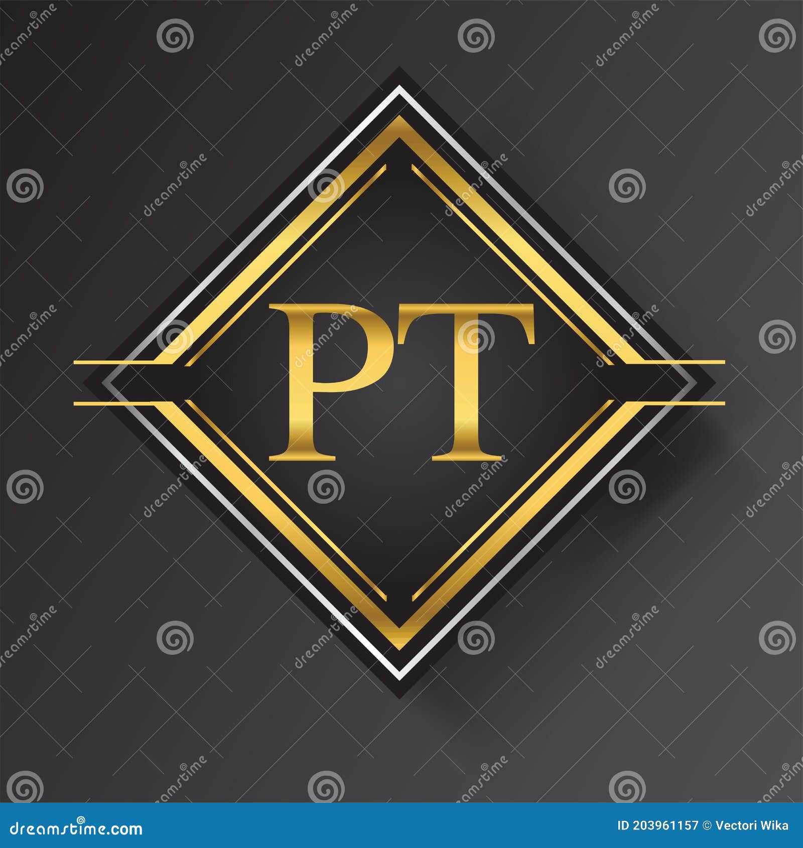 PT Letter Logo in a Square Shape Gold and Silver Colored Geometric