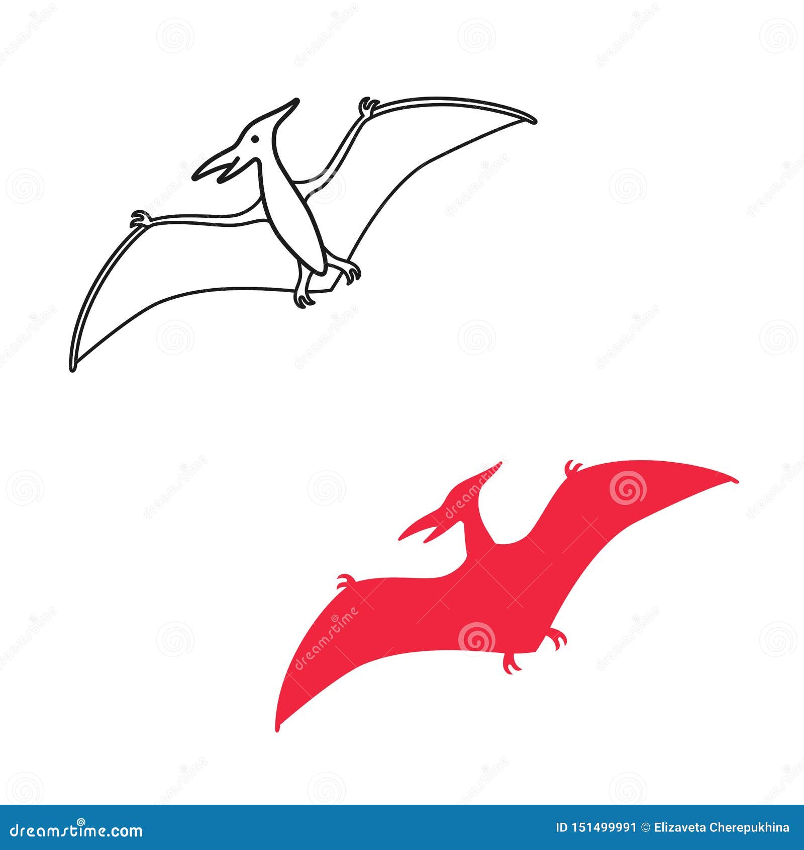 Pterodactyl Vector Silhouette and Contour. Pteranodon Dinosaur Stock Vector  - Illustration of animal, dinosaur: 151499991