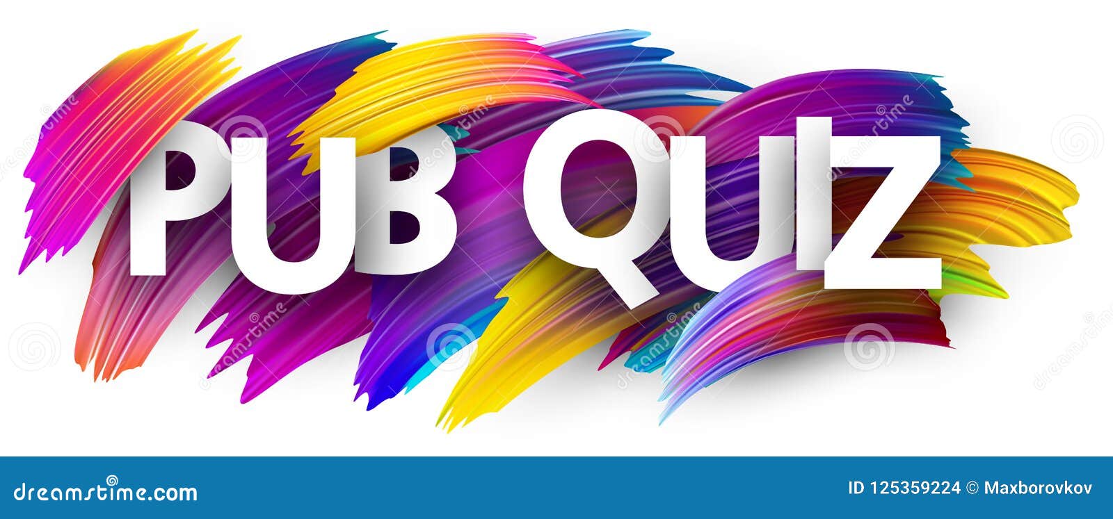 pub quiz banner with colorful brush strokes.