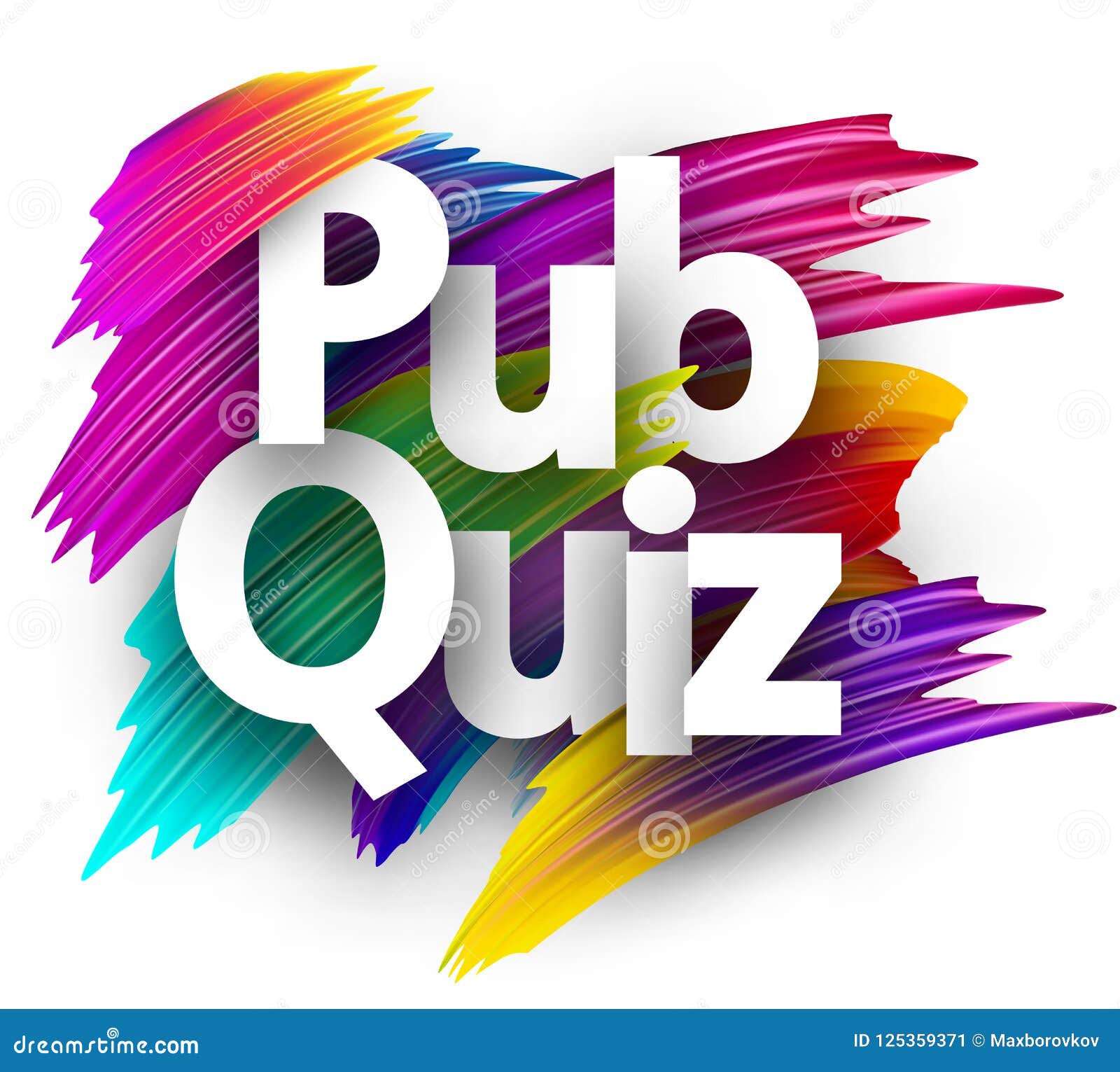 pub quiz card with colorful brush strokes.